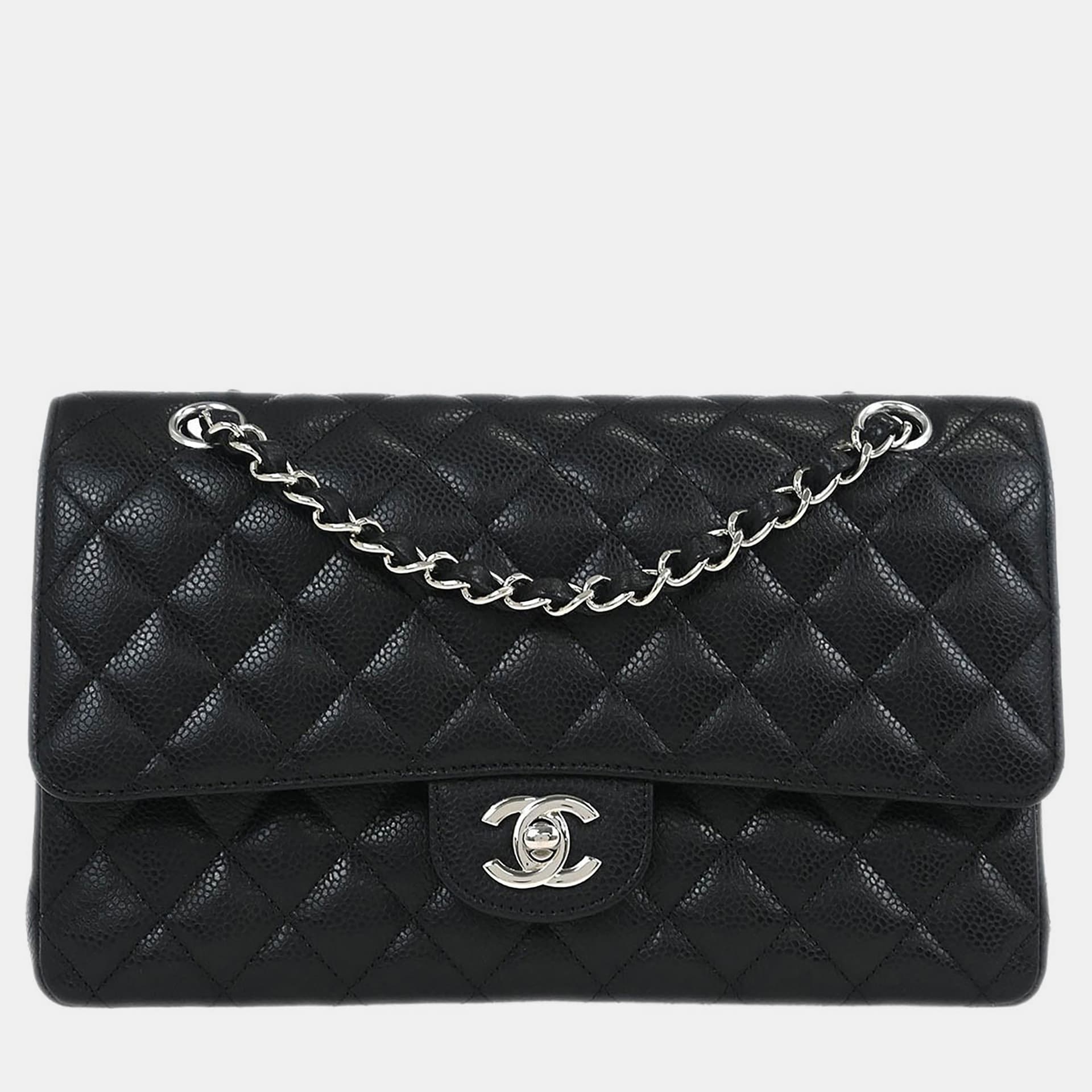 Chanel Classic Double Flap Medium Black Calfskin Leather Shoulder Bag