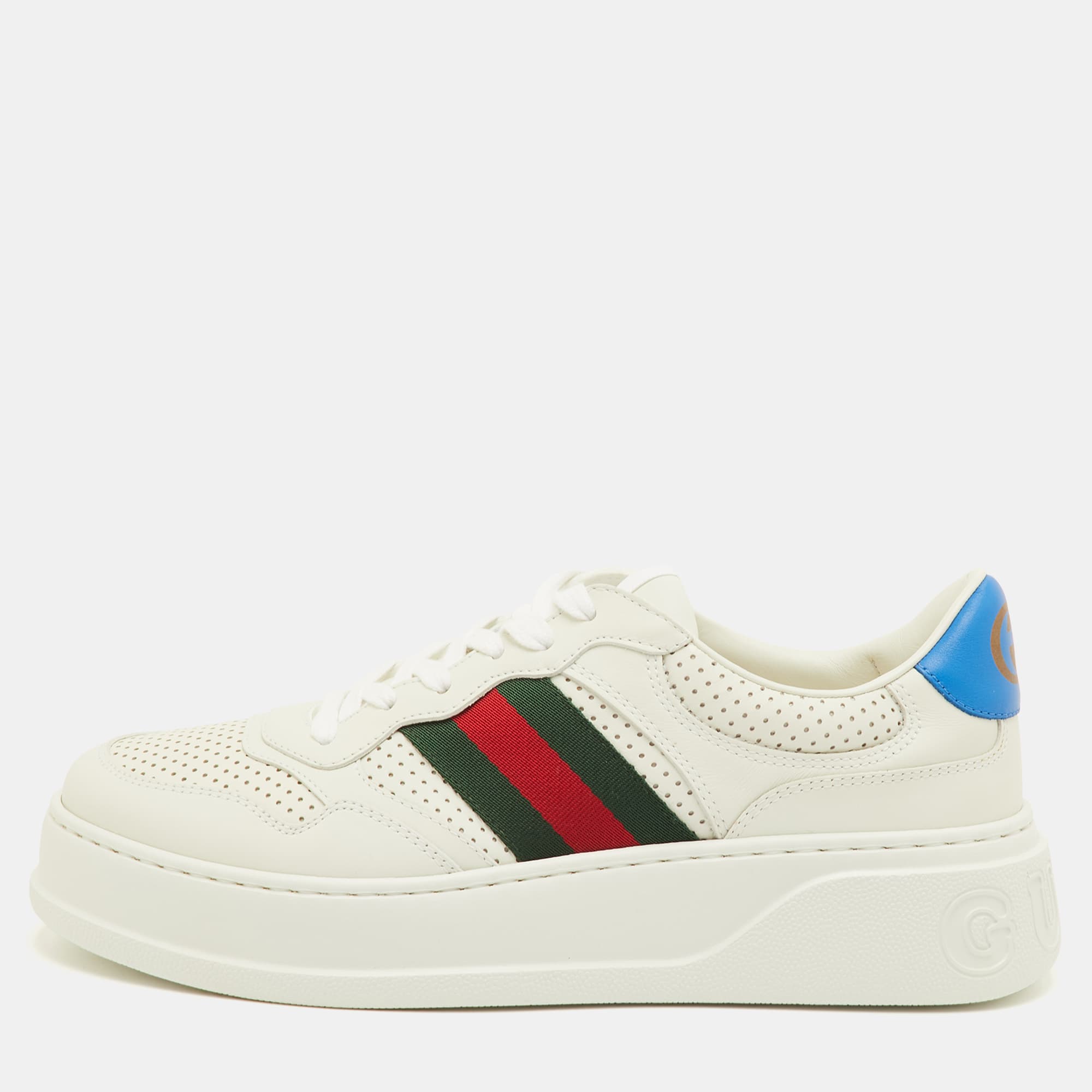 Gucci GG Web Size 41.5 White Leather Low Top Sneakers