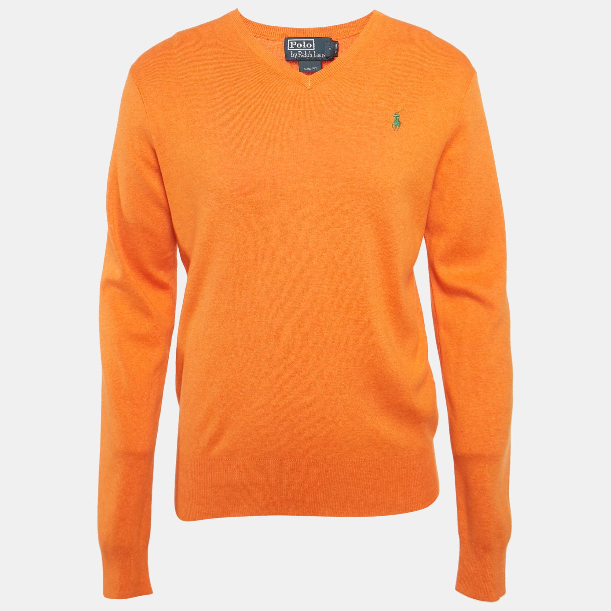 Polo Ralph Lauren Orange Cotton Knit V-Neck Sweater M