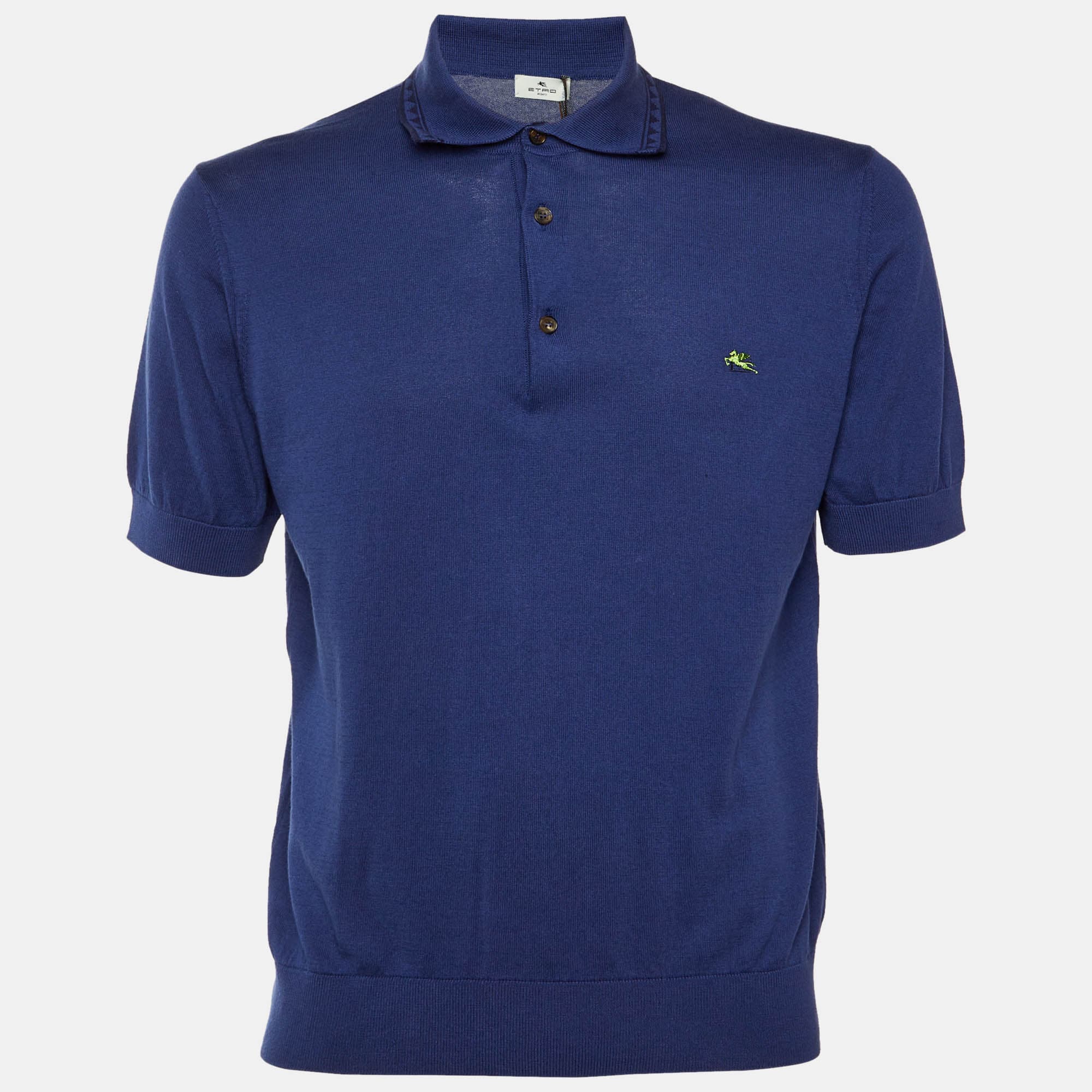 Etro Dark Blue Cotton Knit Polo T-Shirt S