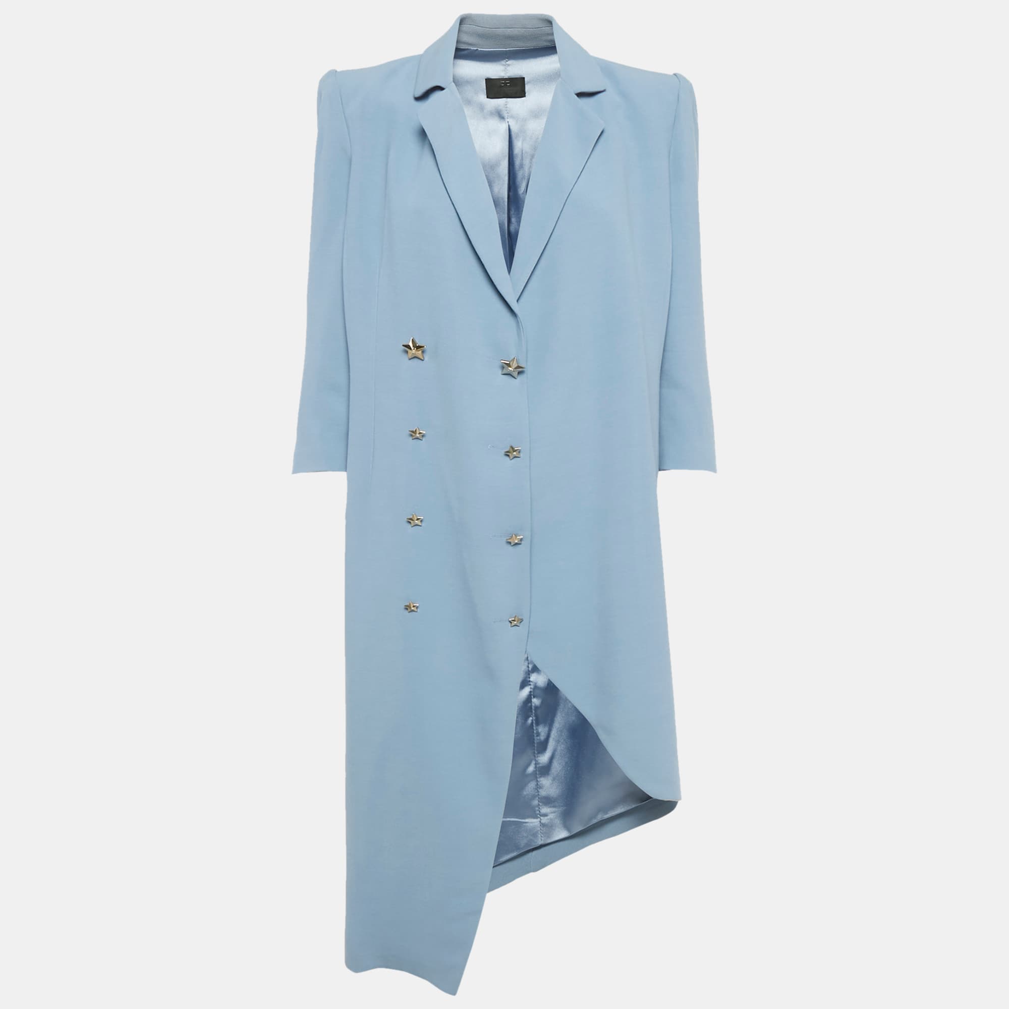 Elisabetta Franchi Blue Crepe Double Breasted Coat XL