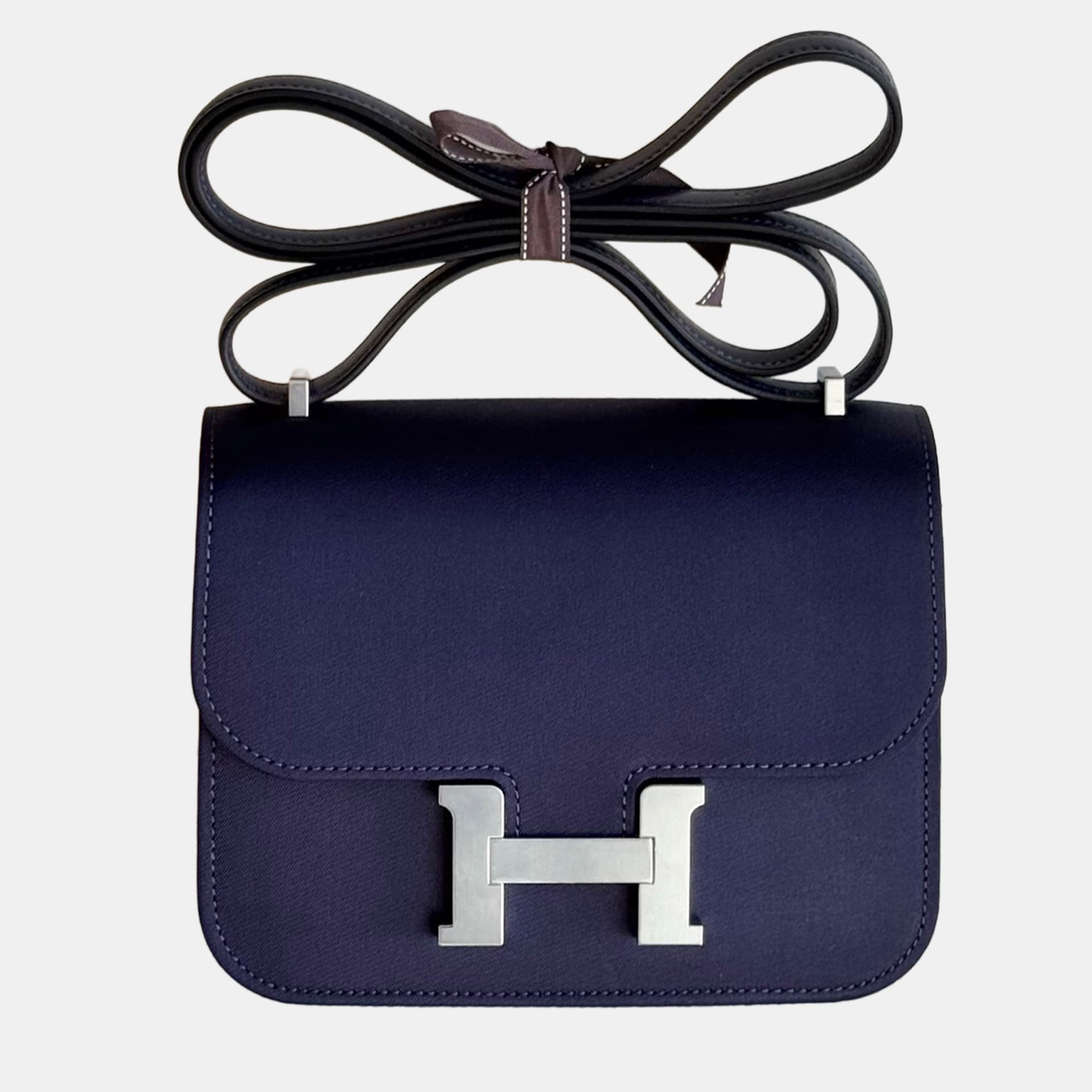 Hermes Constance 19 Deep Sea Blue Silk Canvas Shoulder Bag