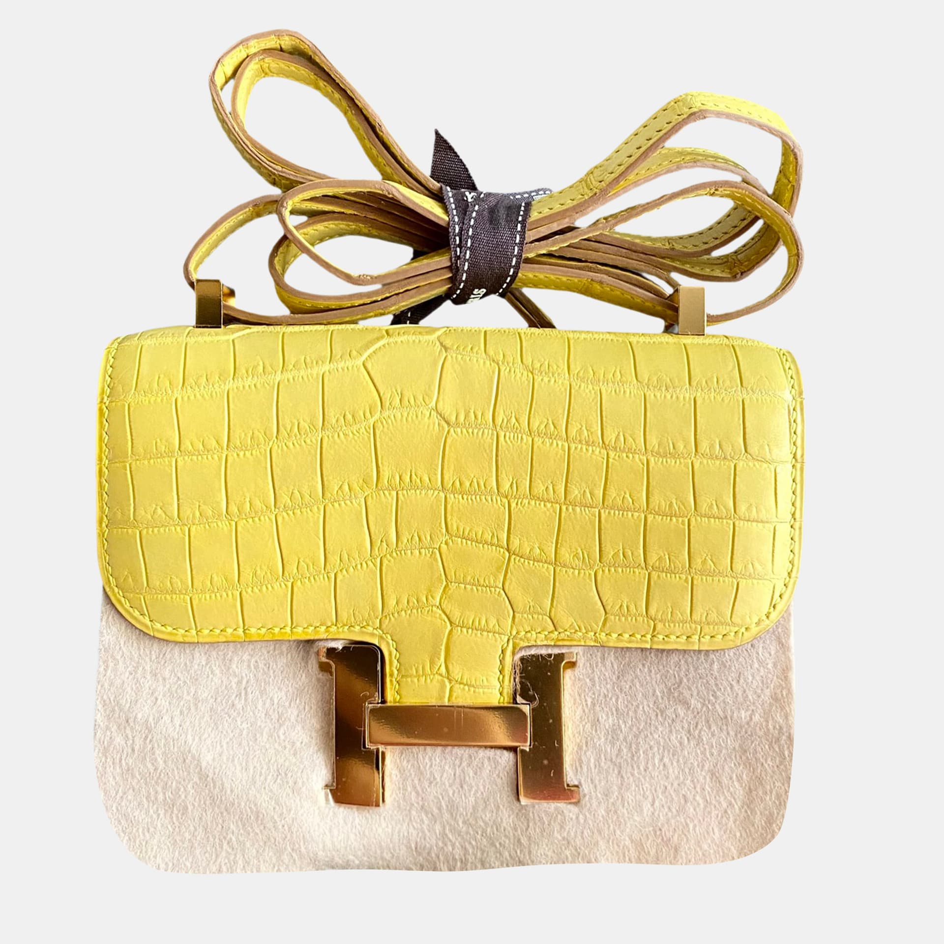 Hermes Constance 14 Marigold Yellow Matte Alligator Leather Shoulder Bag