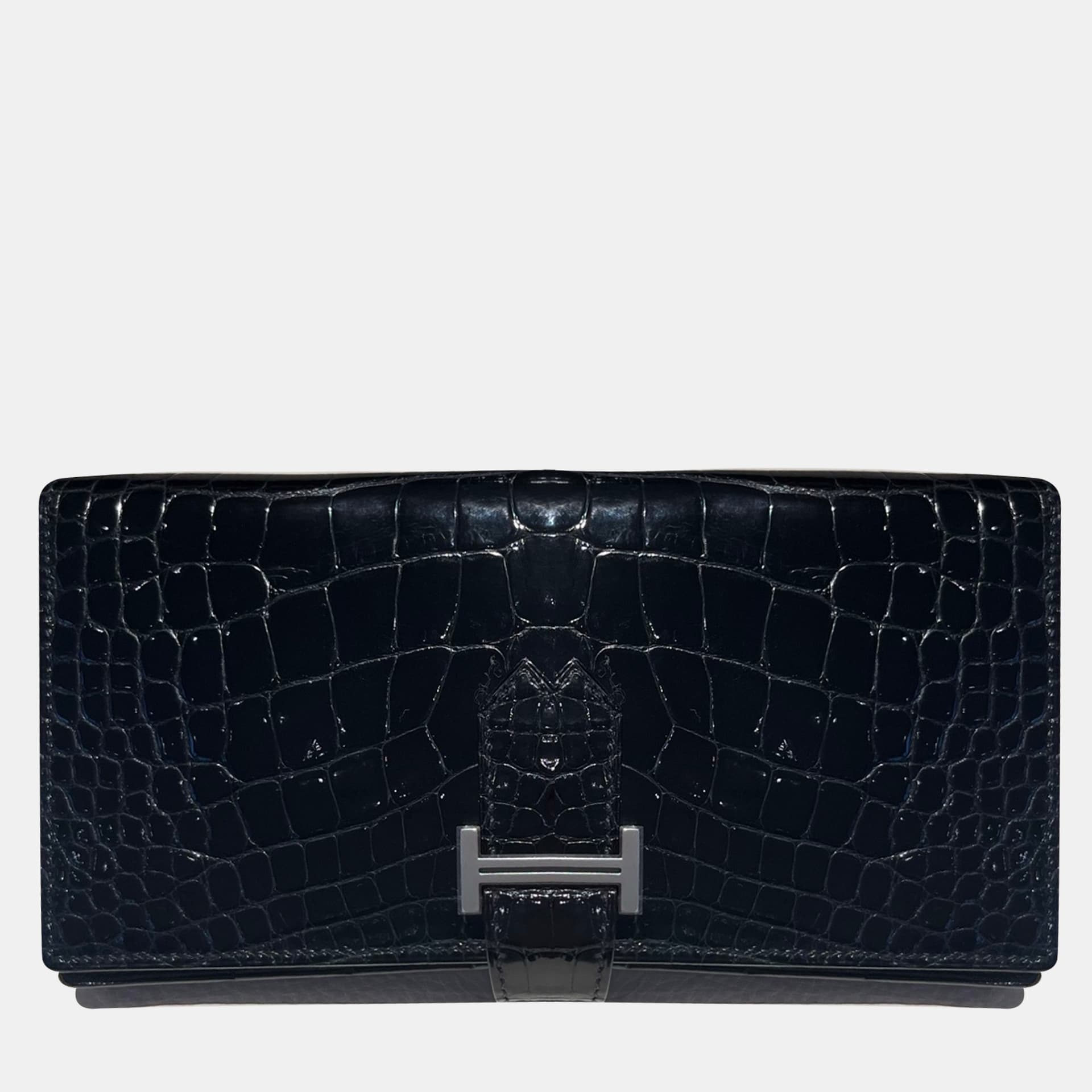 Hermes Constance Long Black Alligator Leather Wallet