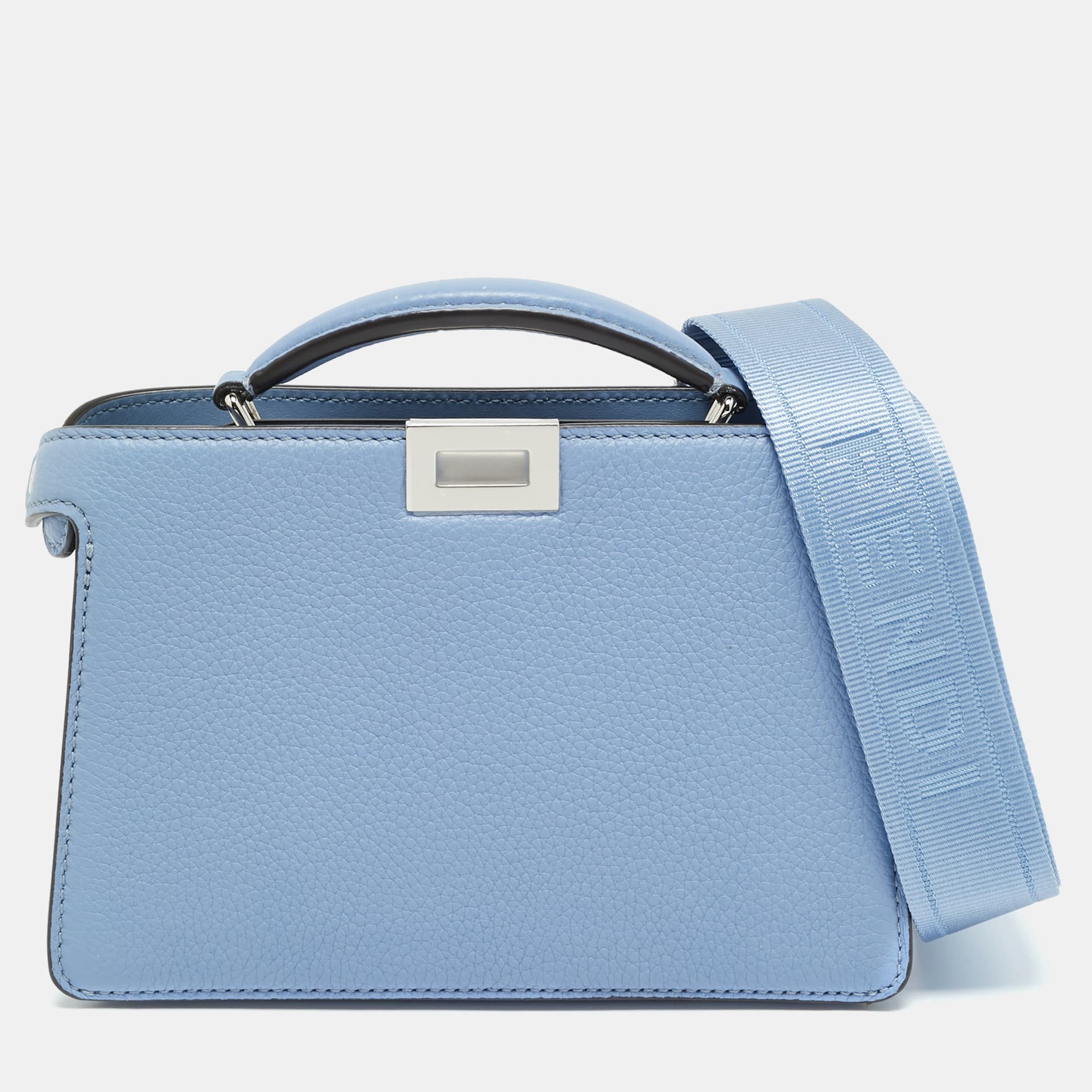 Fendi Peekaboo ISeeU X-Cross Light Blue Leather Top Handle Bag