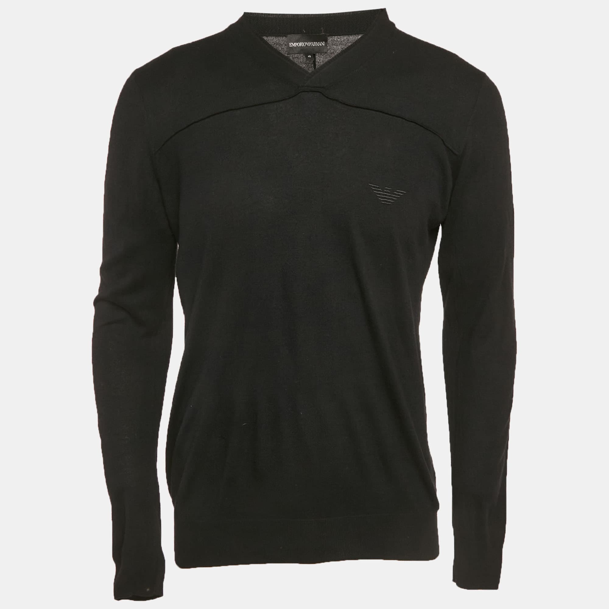 Emporio Armani Black Knit V-Neck Sweater M
