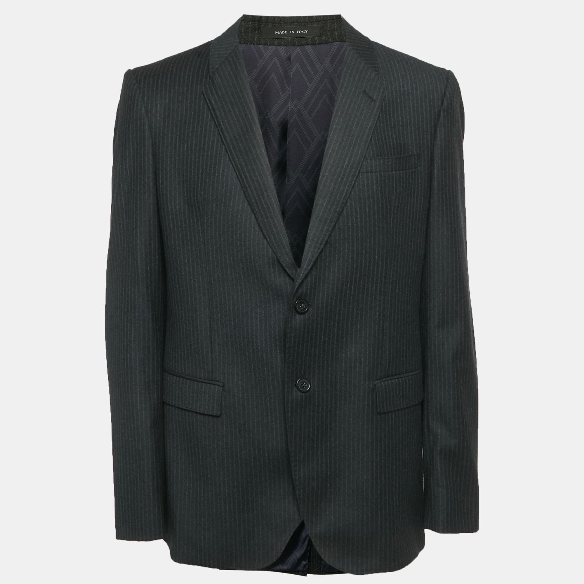 Emporio Armani Charcoal Grey Pinstripe Wool Blazer XXXL