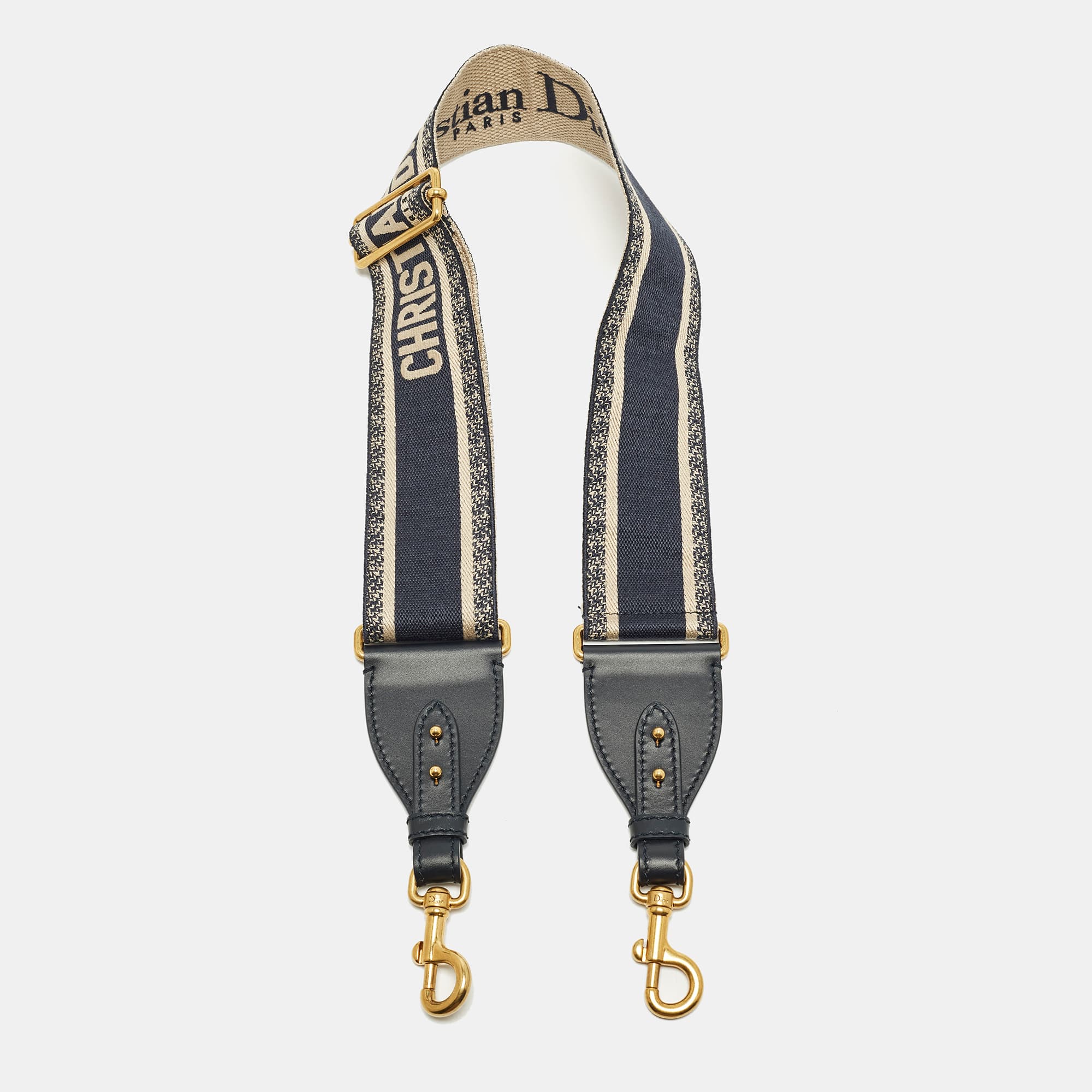 Dior Bag Shoulder Strap Navy Blue/Beige Embroidered Canvas and Leather