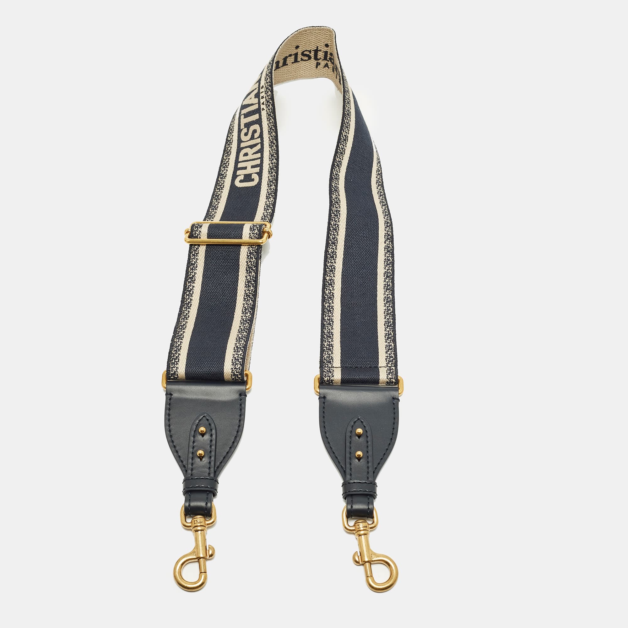 Dior Bag Shoulder Strap Navy Blue/Beige Embroidered Canvas and Leather