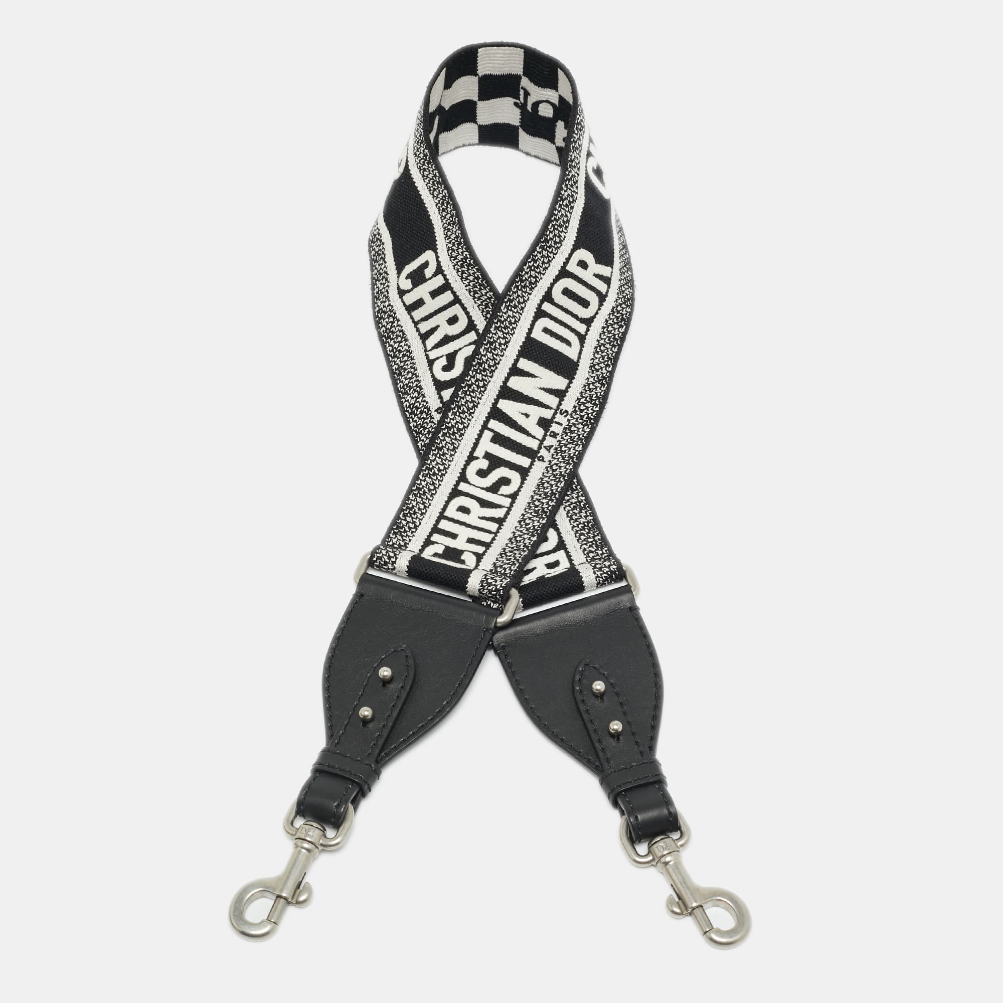 Dior Bag Shoulder Strap Black/White Embroidered Canvas and Leather
