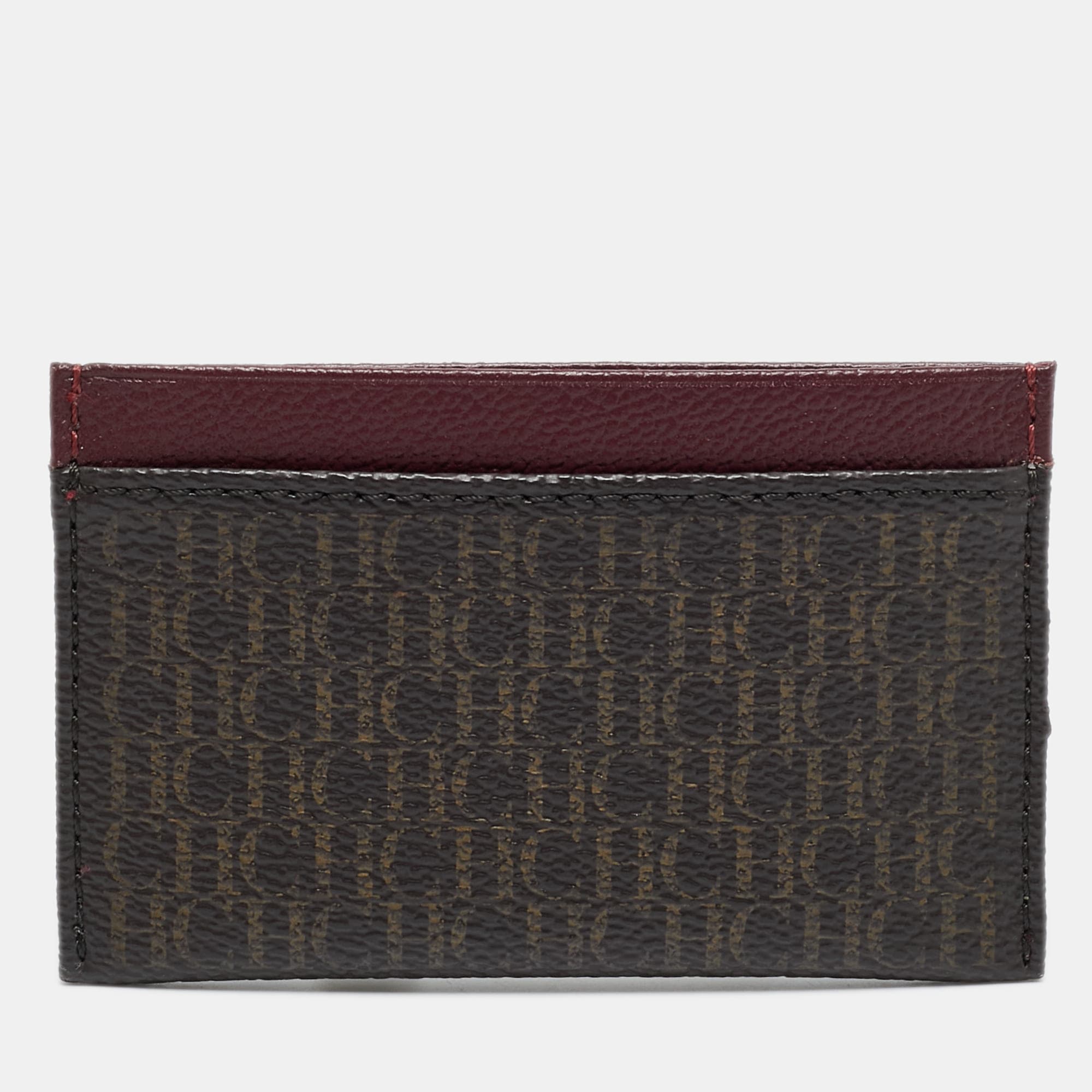 CH Carolina Herrera Brown/Burgundy Monogram Coated Canvas and Leather Card Holder