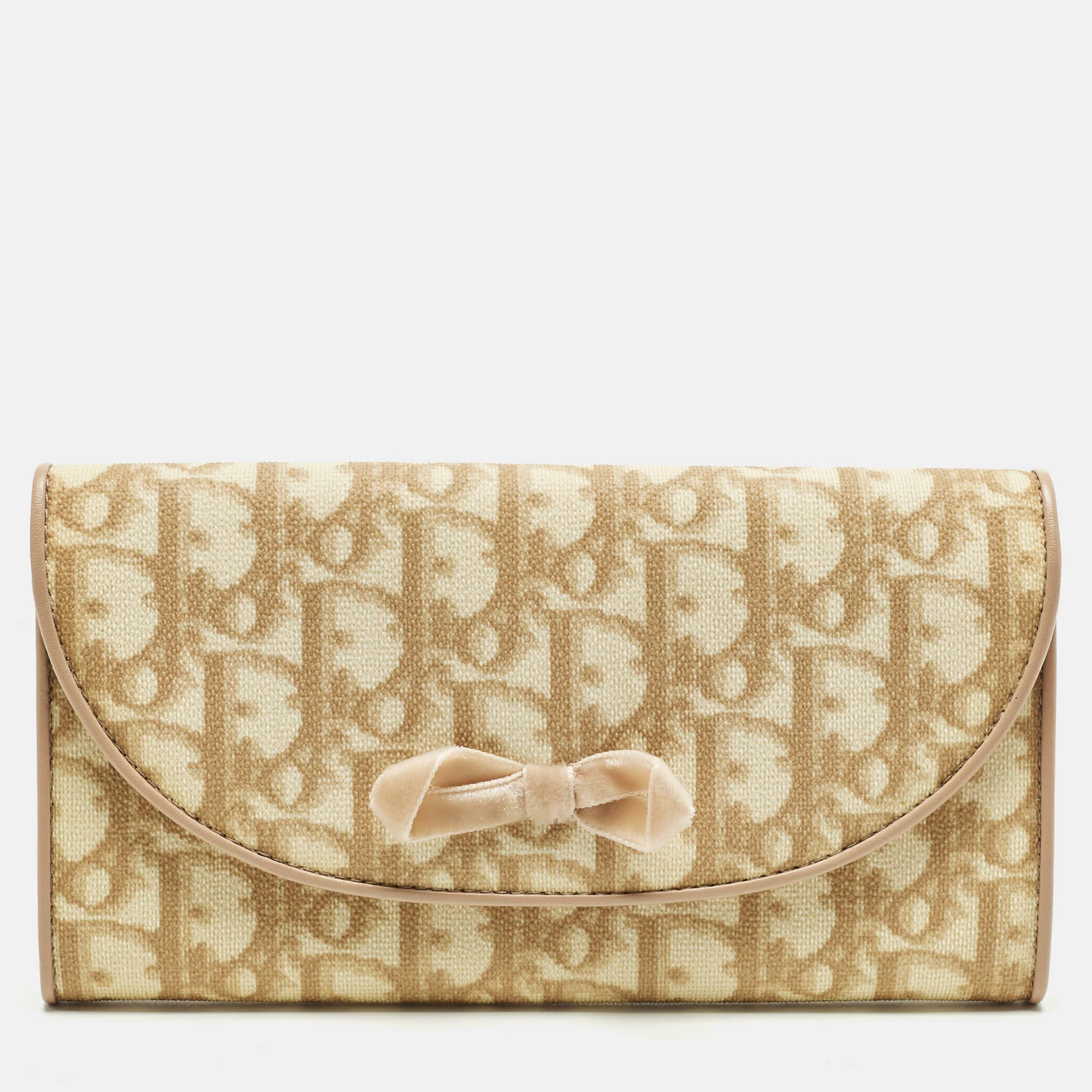 Dior Trotter Cream Oblique Coated Canvas Flap Continental Wallet