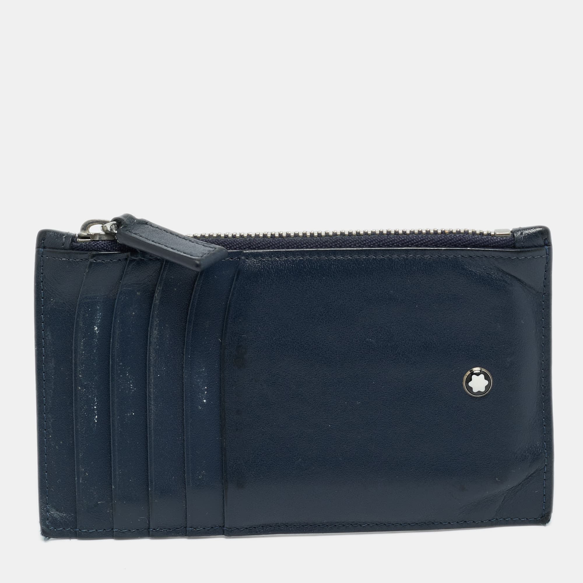 Montblanc Meisterstuck Navy Blue Leather Zip Card Holder
