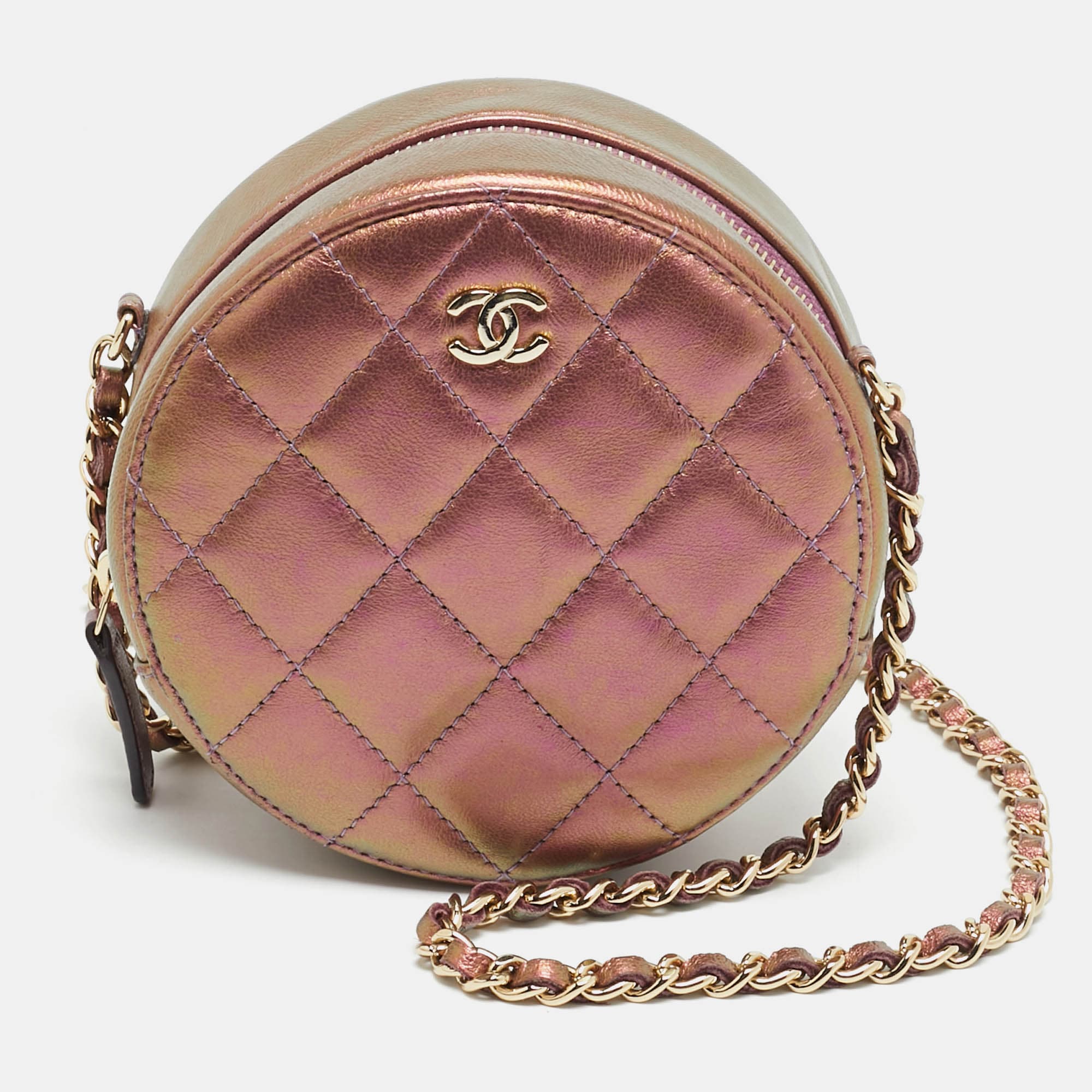 Chanel CC Purple Iridescent Quilted Leather Chain Clutch