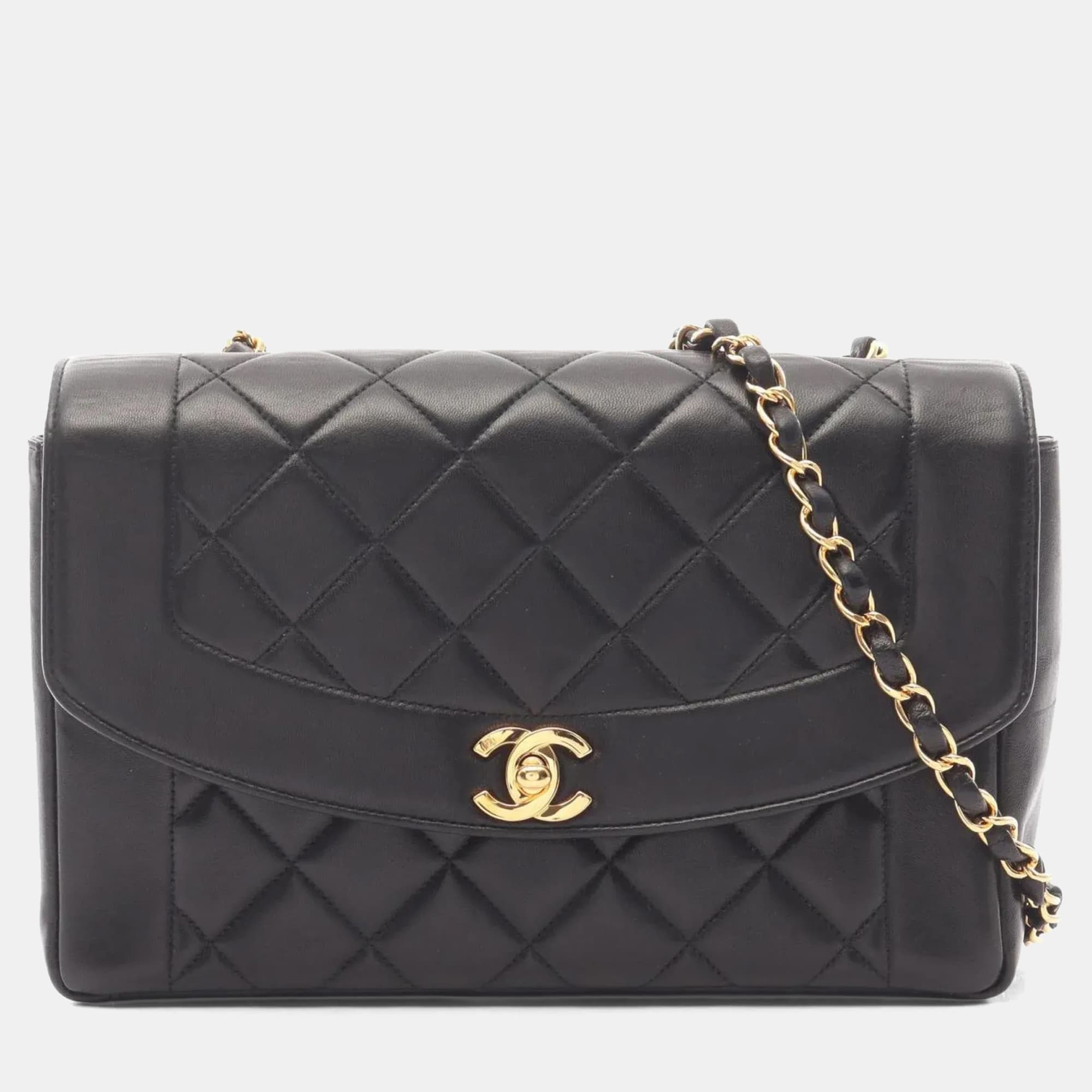 Chanel Diana Flap Black Lambskin Leather Shoulder Bag