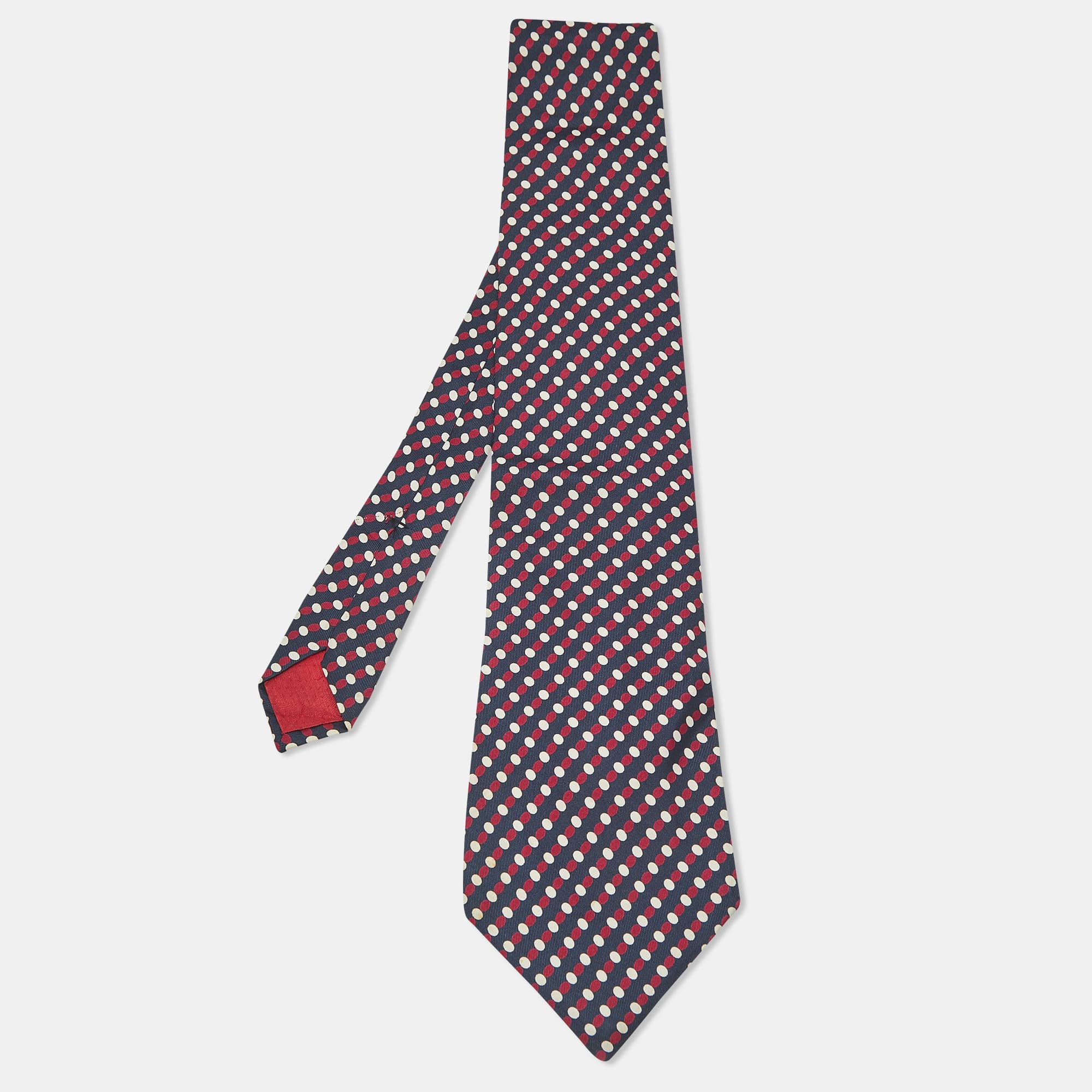 Yves Saint Laurent Vintage Navy Blue Dotted Silk Traditional Tie
