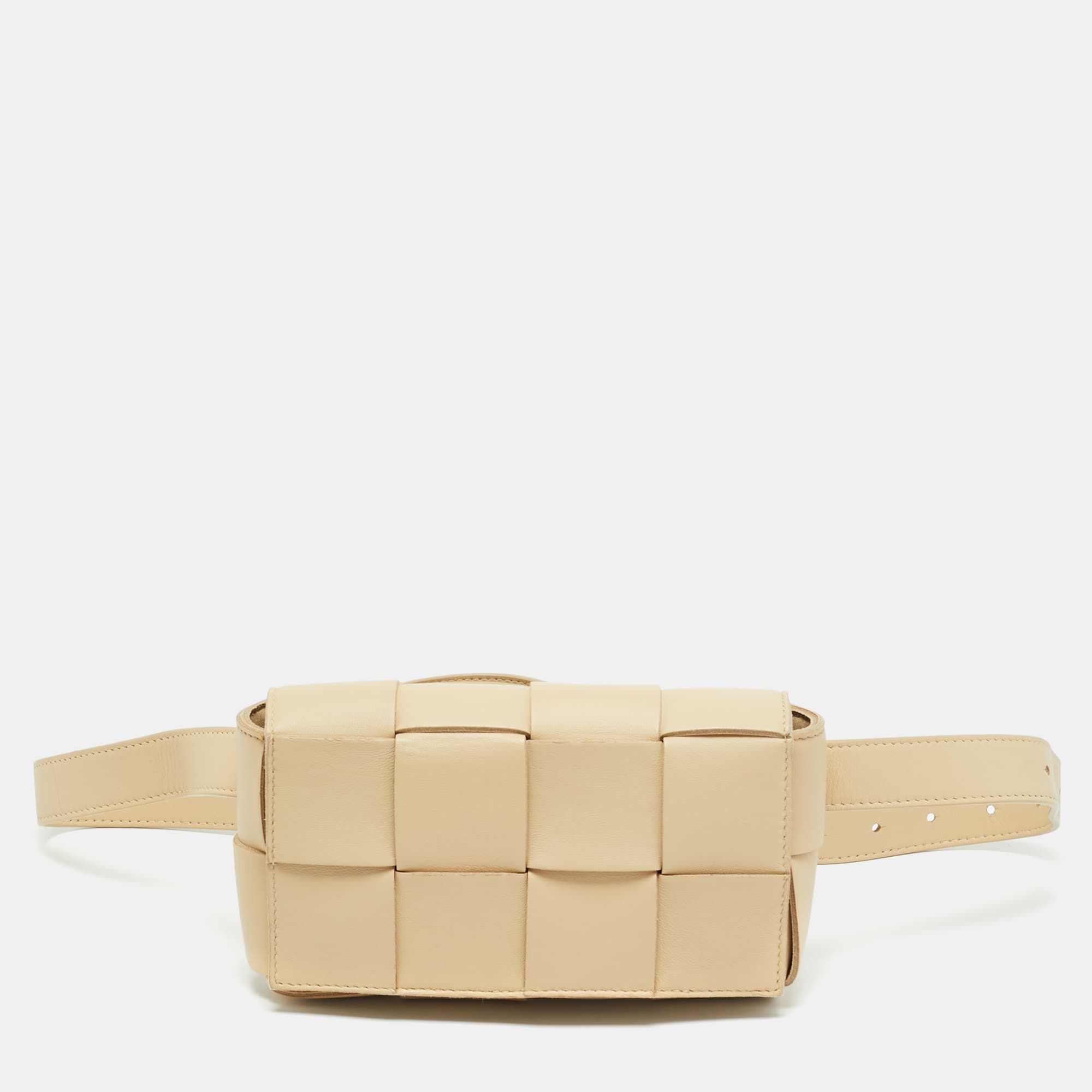 Bottega Veneta Cassette Mini Beige Intrecciato Leather Belt Bag