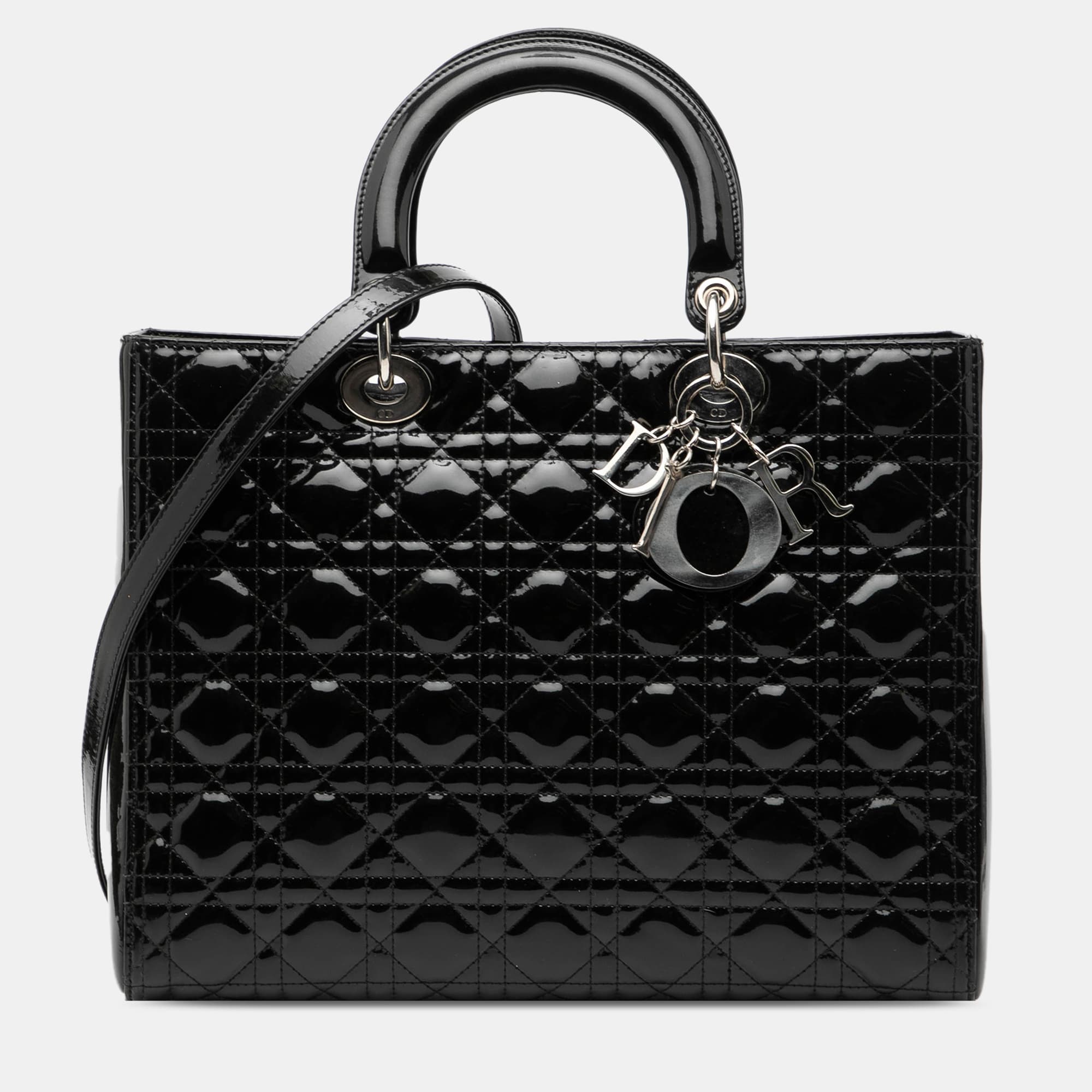 Dior Black Large Patent Cannage Lady Dior