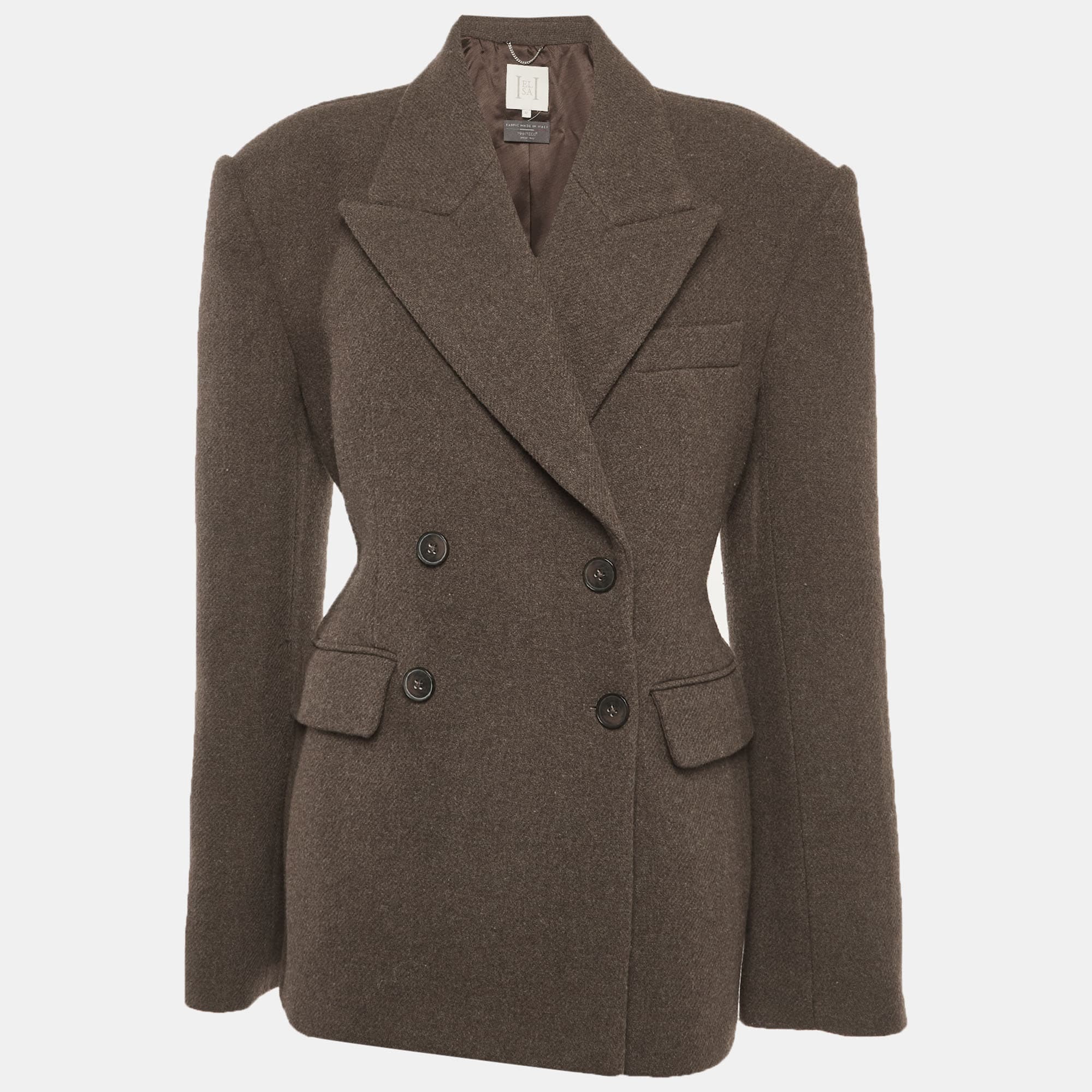 Helsa Brown Wool Double Breasted Blazer M