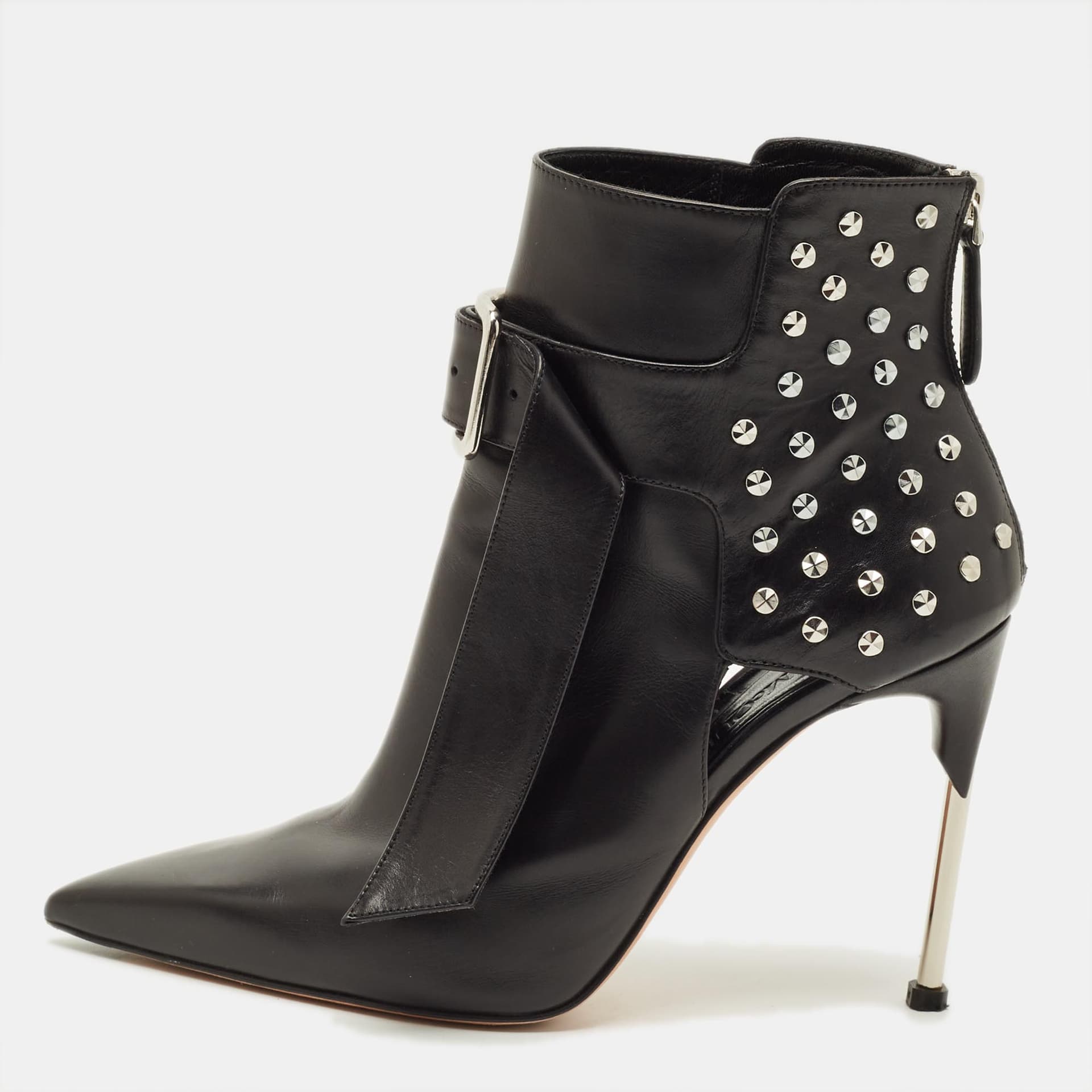 Alexander McQueen Size 39 Black Leather Embellished Ankle Length Boots