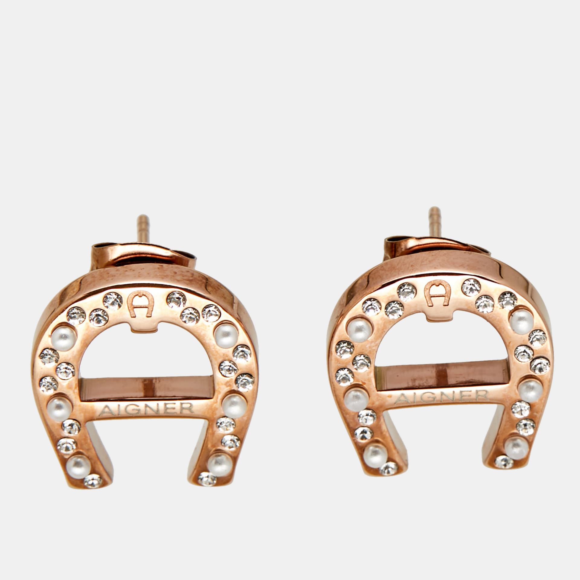 Aigner Crystals Faux Pearls Crystals Rose Gold Tone Earrings