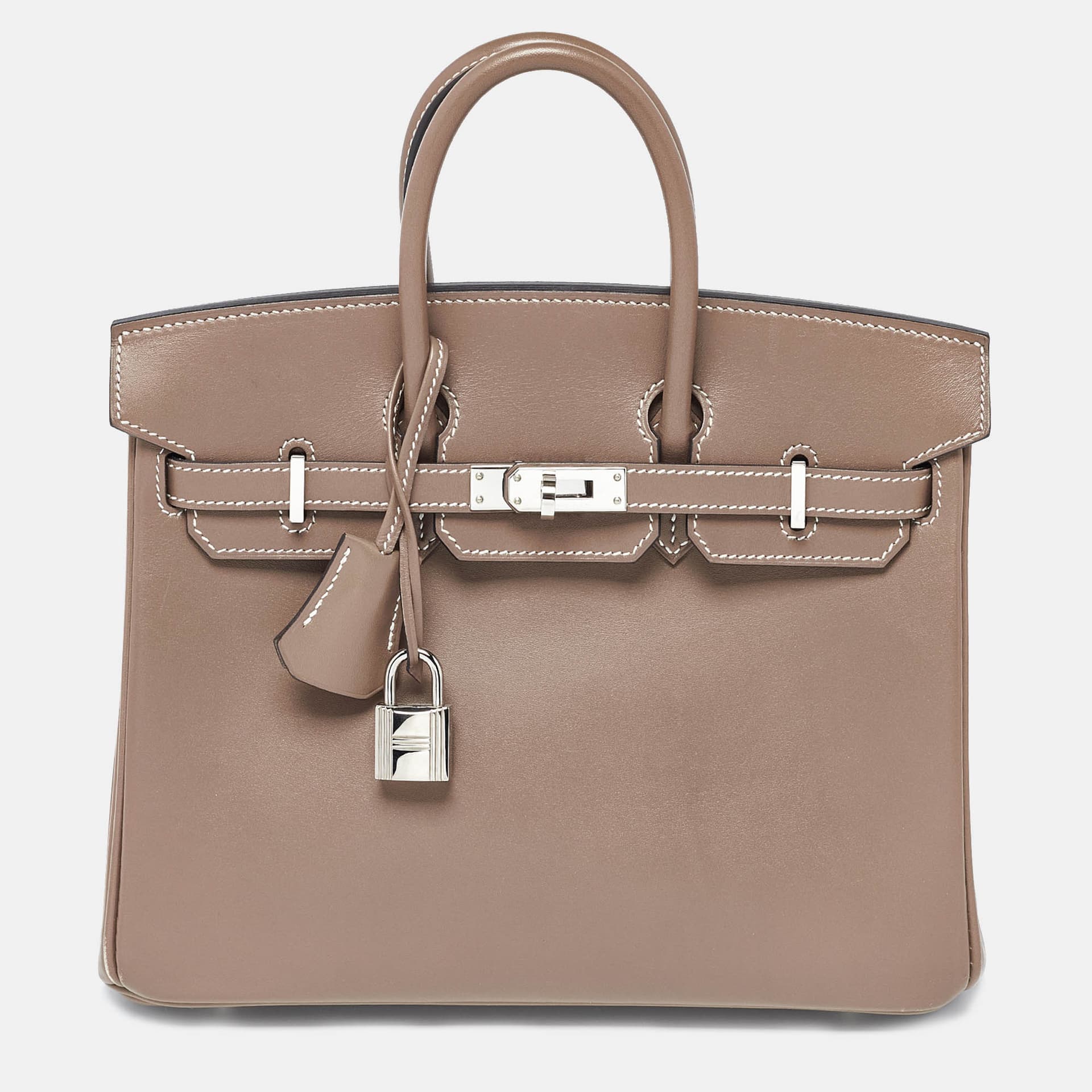 Hermes Birkin 25 Palladium Finish Etoupe Tadelakt Leather Tote