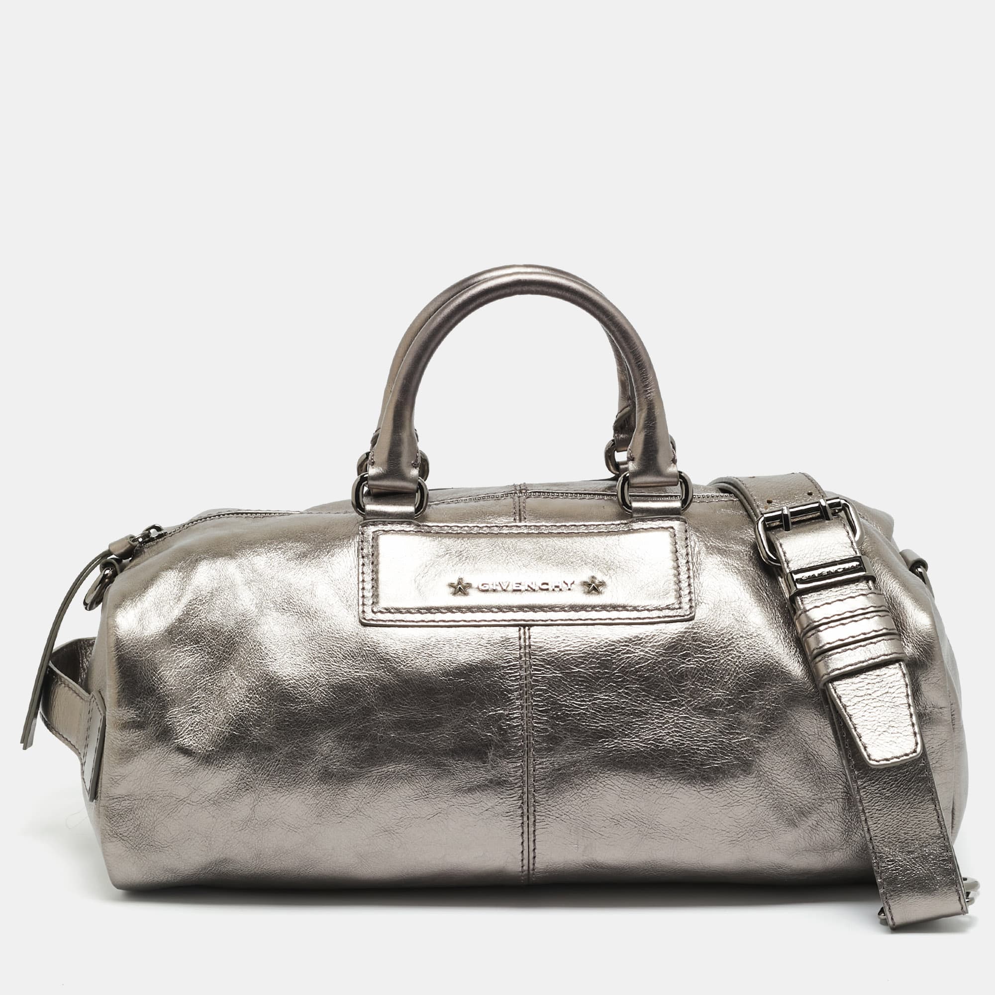 Givenchy Metallic Dark Grey Leather Zip Duffle Bag