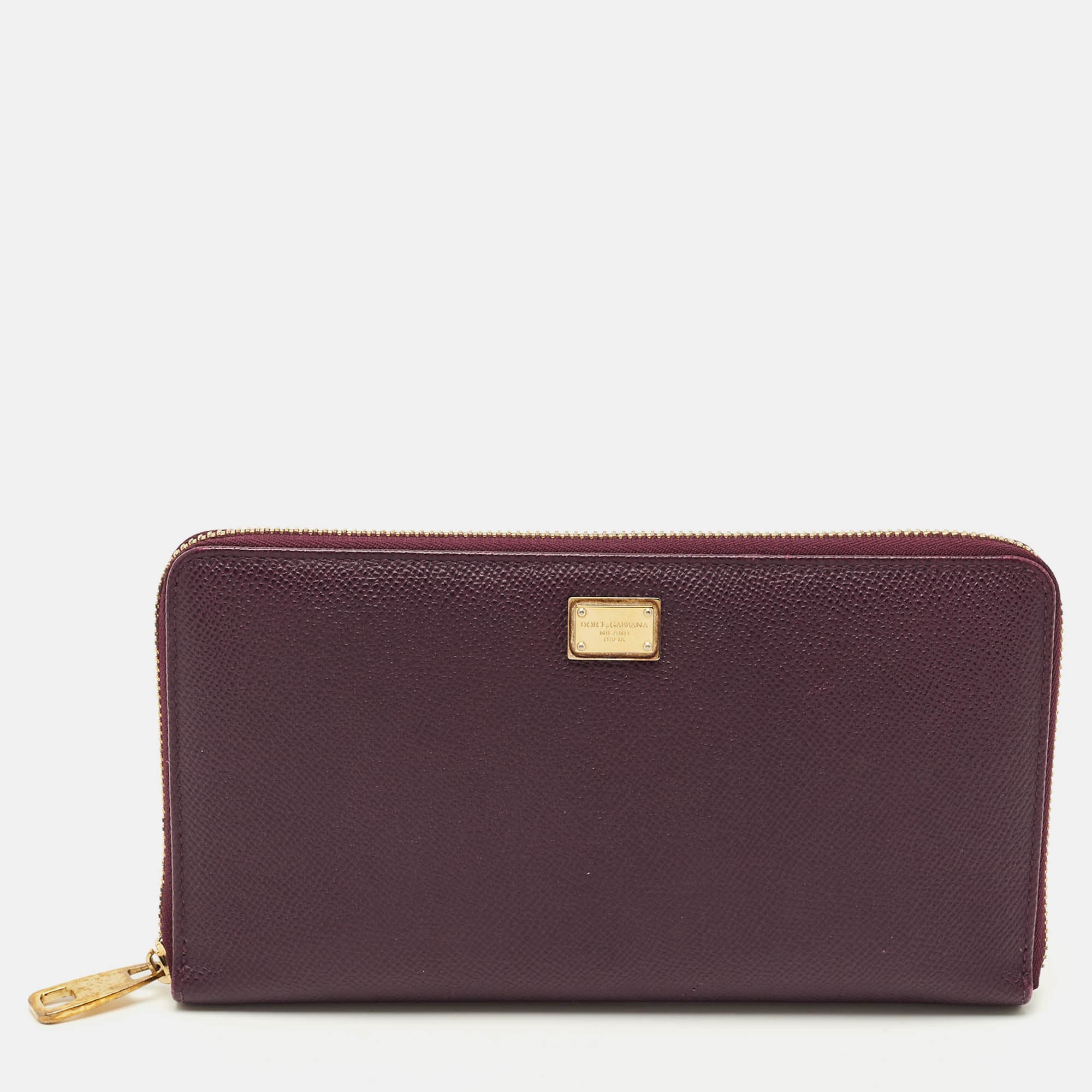 Dolce & Gabbana Logo Purple Leather Zip Around Clutch