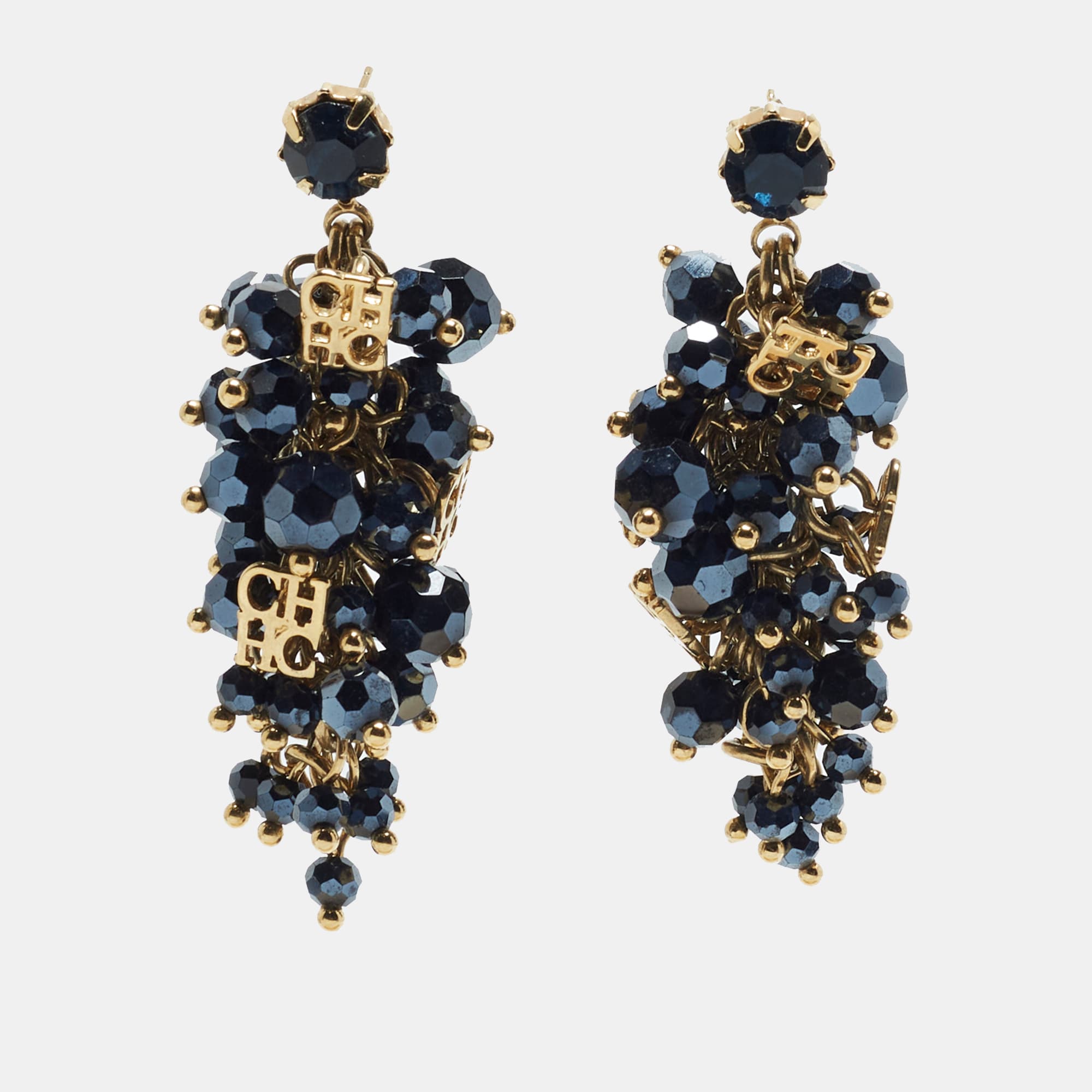 Carolina Herrera CH Crystals Gold Tone Earrings