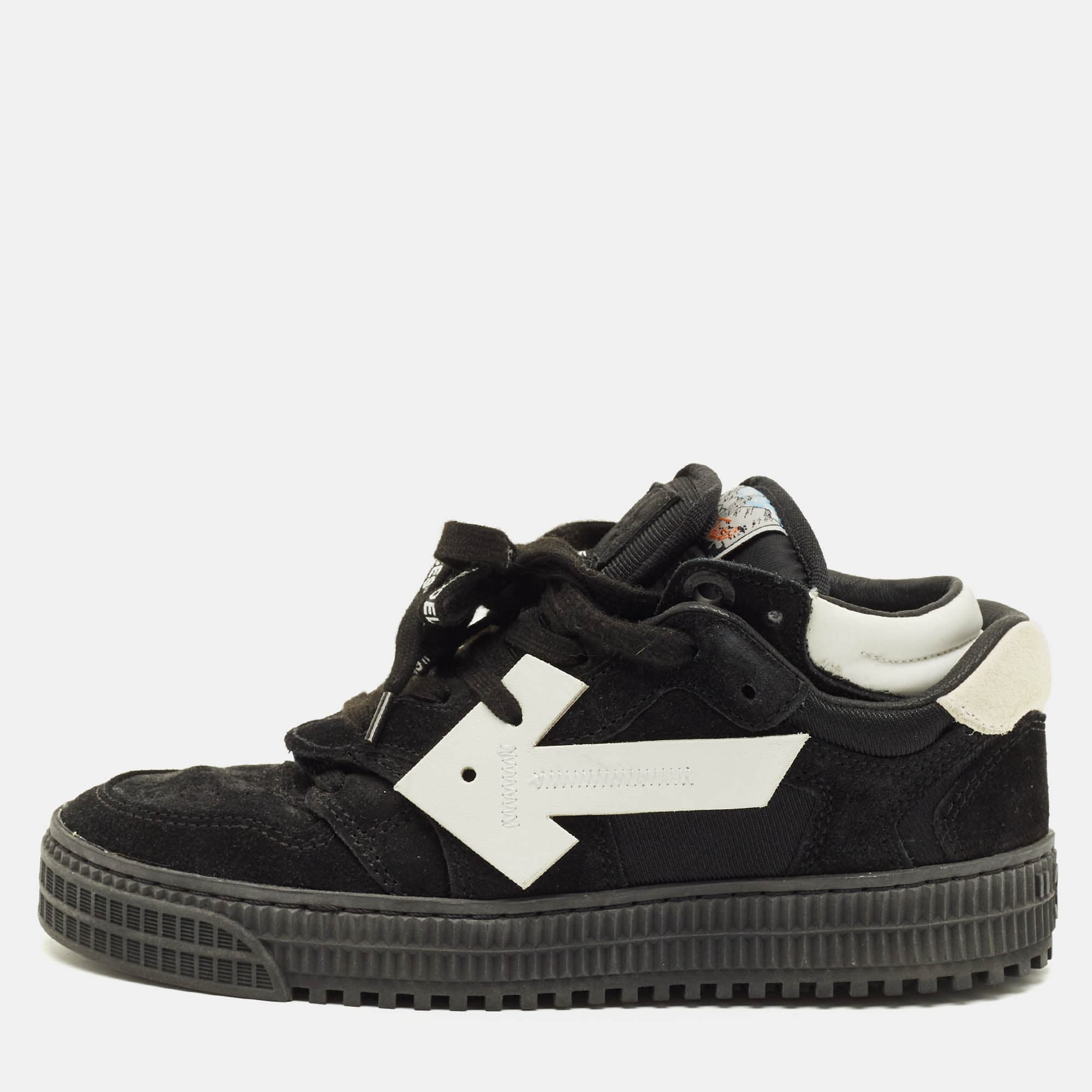 Off-White Floating Arrow Size 36 Black Fabric and Suede Lace Up Sneakers