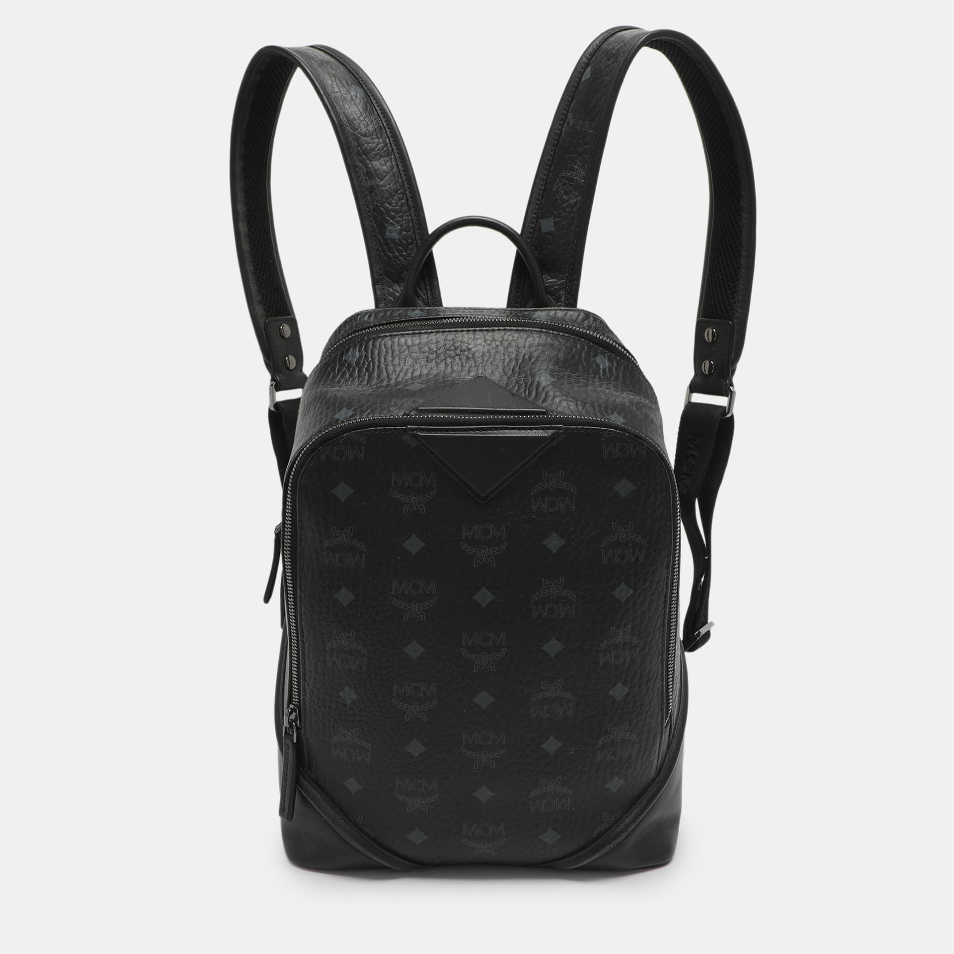 MCM Duke Black Visetos Coated Canvas Backpacks
