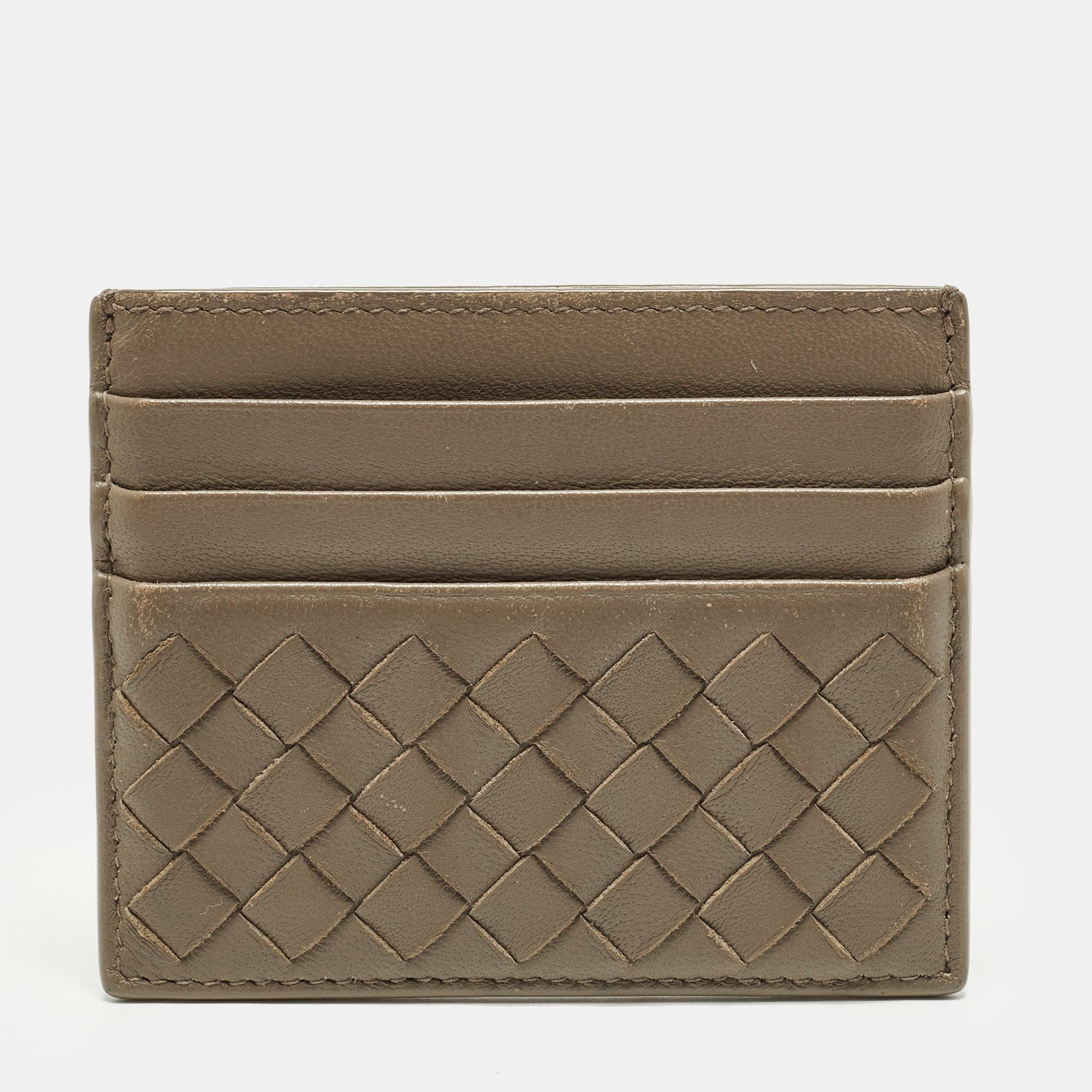 Bottega Veneta Grey Intrecciato Leather Card Holder