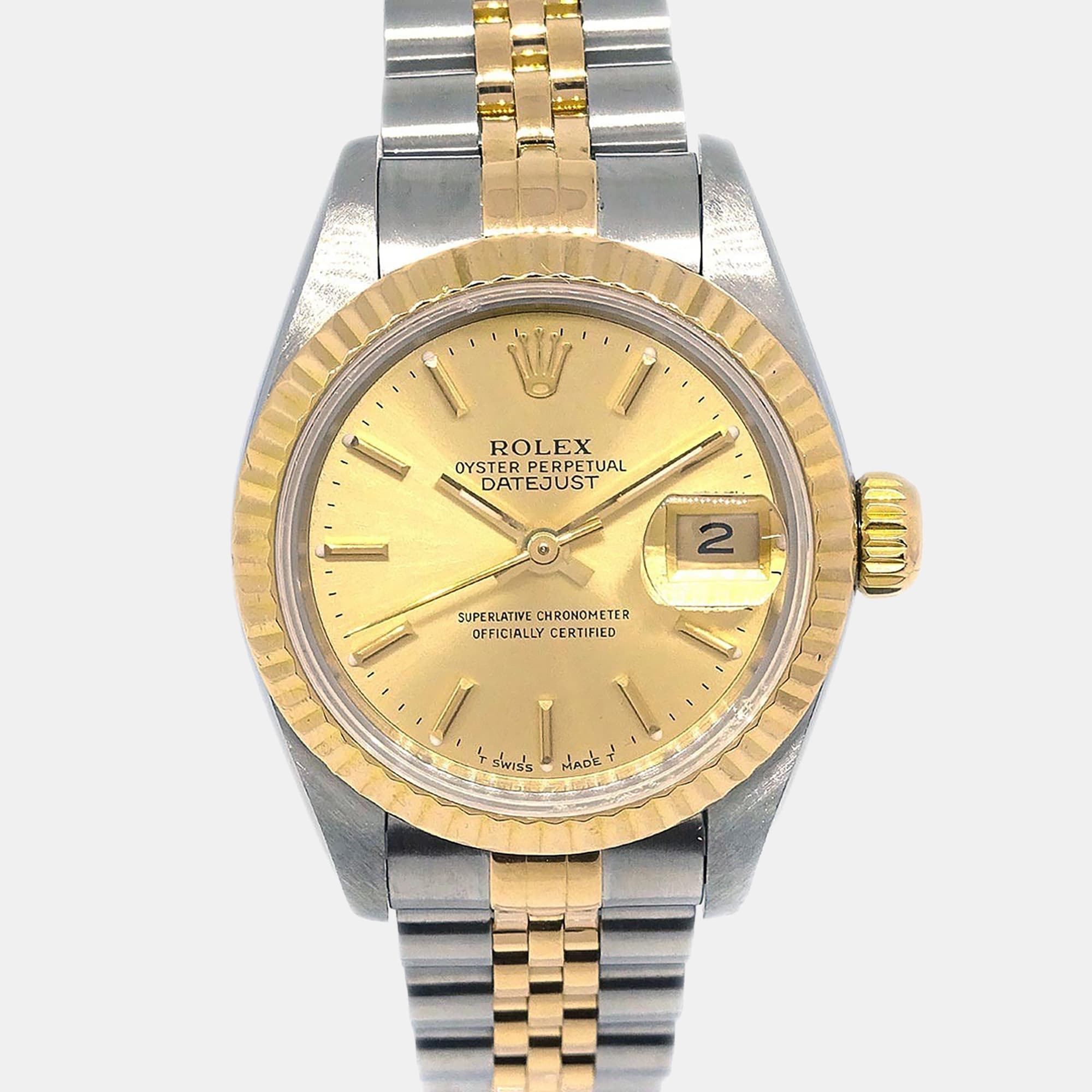 Rolex Datejust 69173 Automatic Champagne 18k Yellow Gold Stainless Steel Women's Wristwatch 26 mm