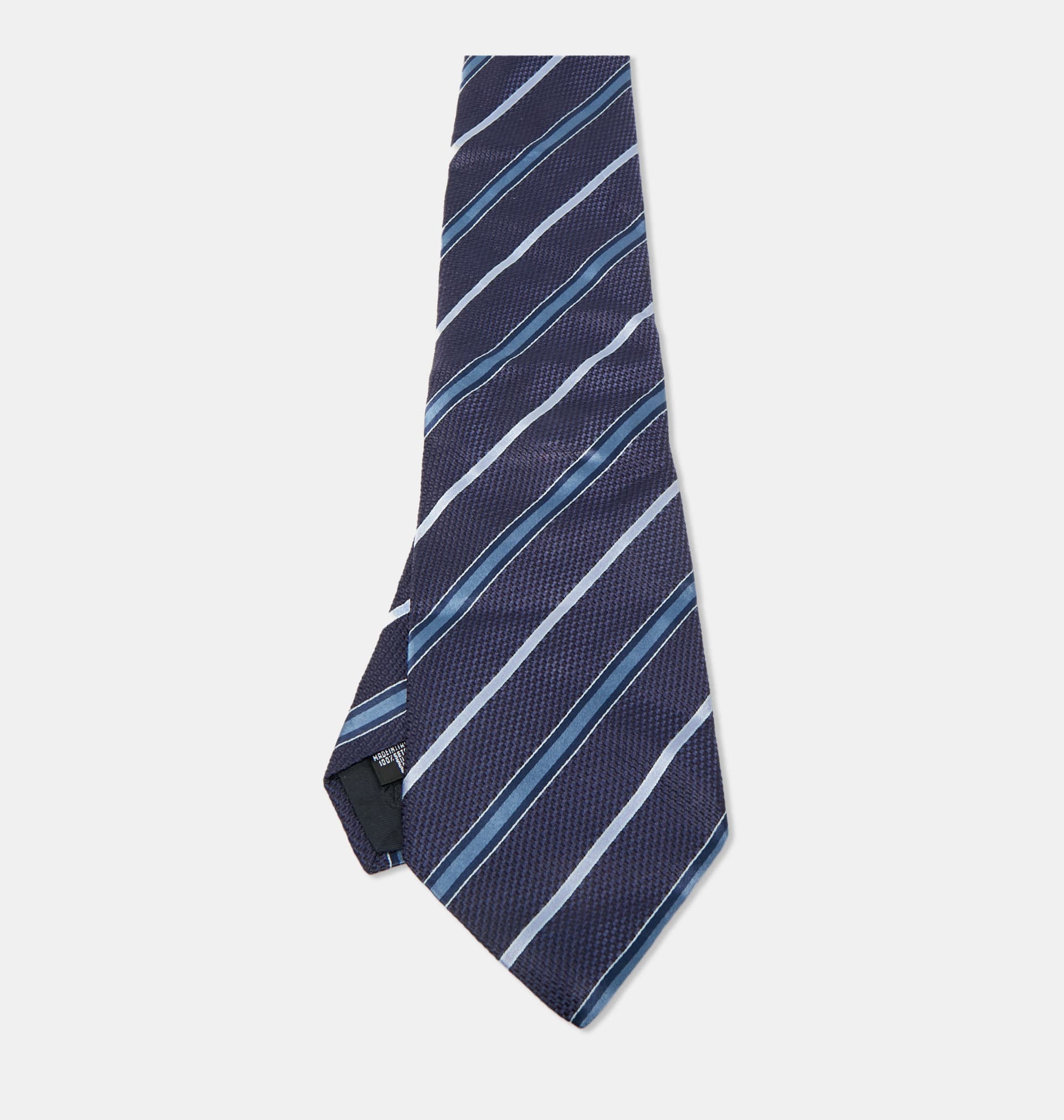 Giorgio Armani Navy Blue Striped Silk Traditional Tie