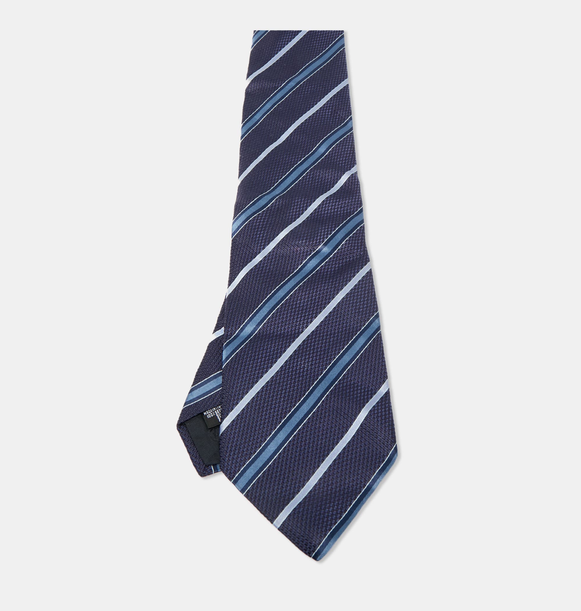 Giorgio Armani Navy Blue Striped Silk Traditional Tie