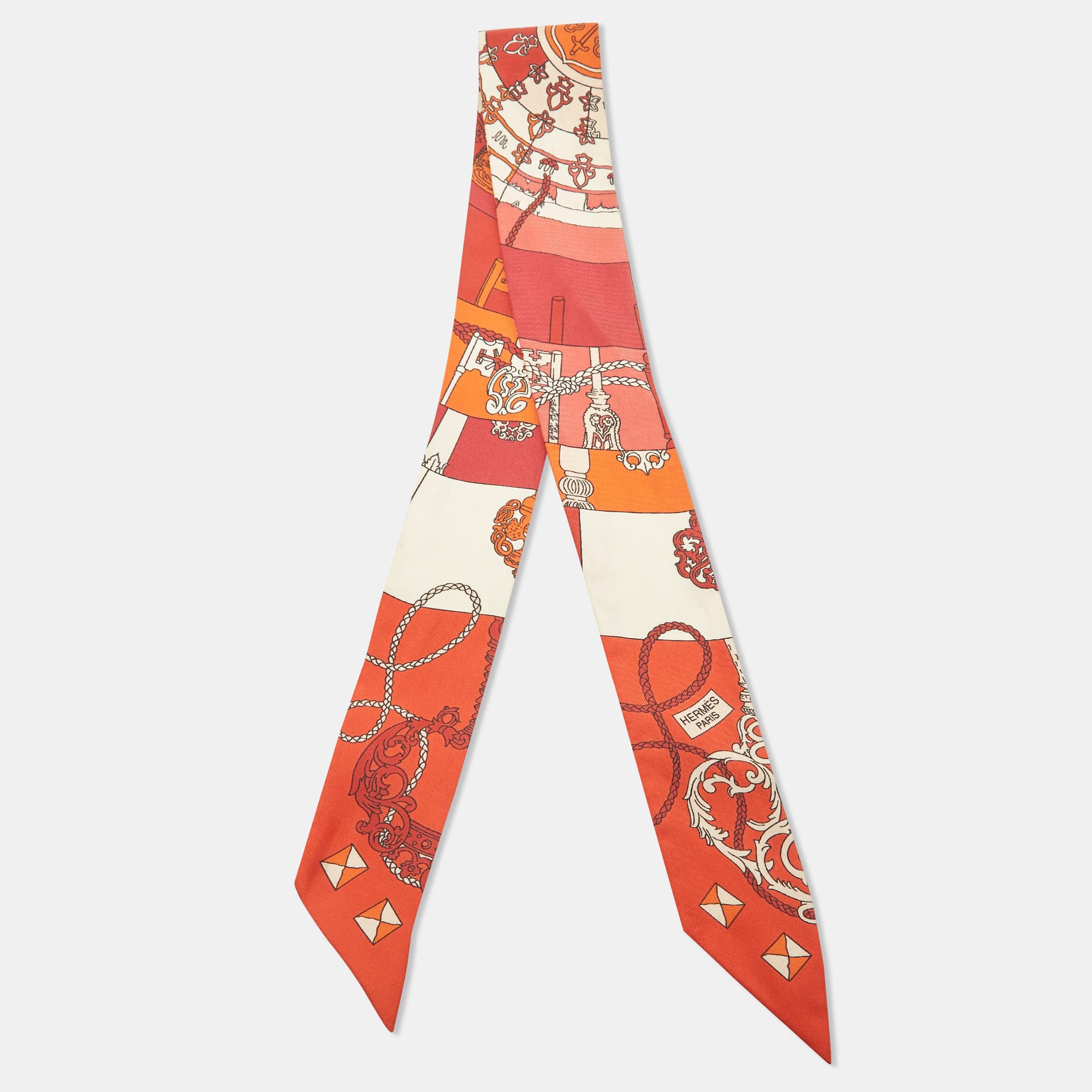 Hermes Orange Print Silk Twilly