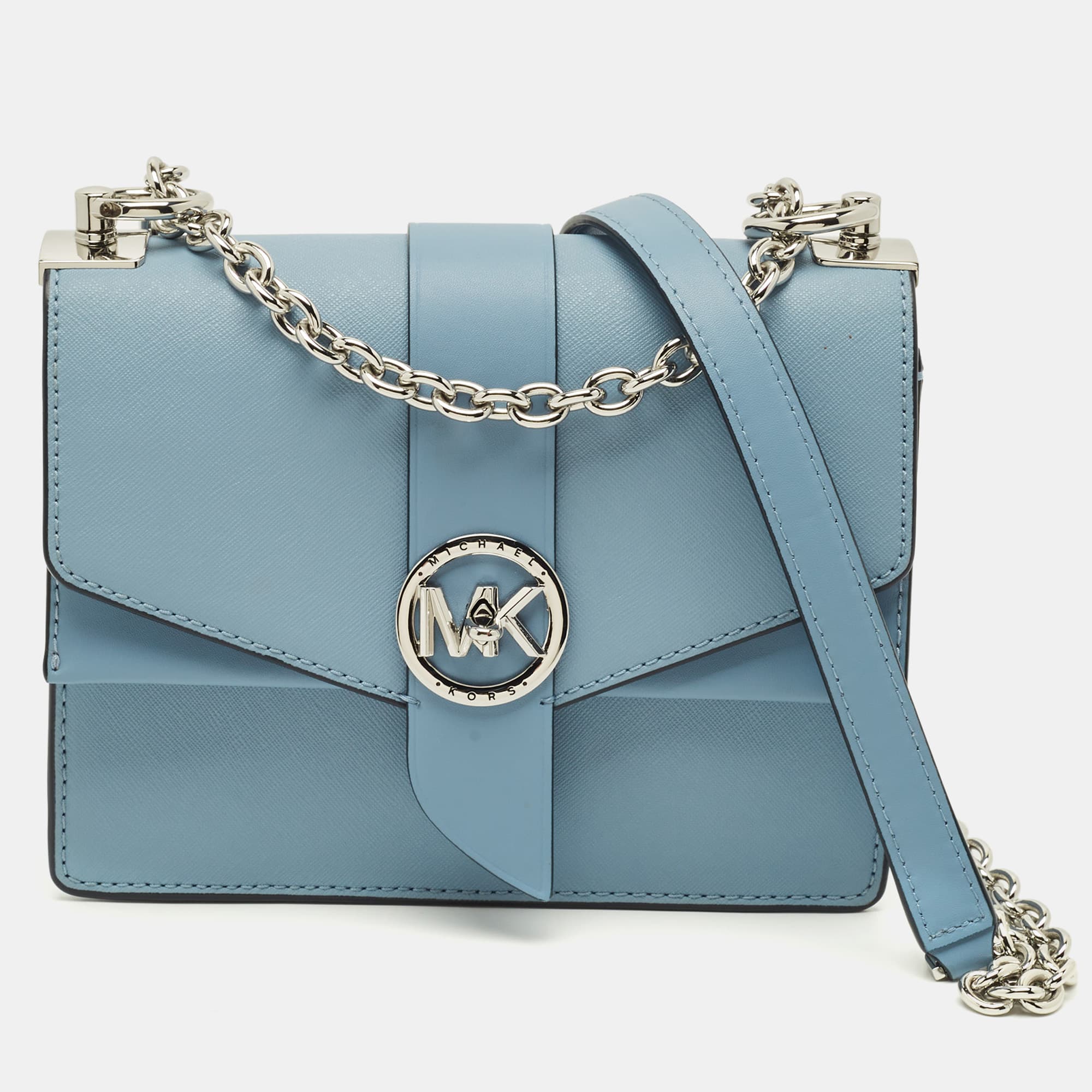 Michael Kors Greenwich Small Light Blue Leather Crossbody Bag
