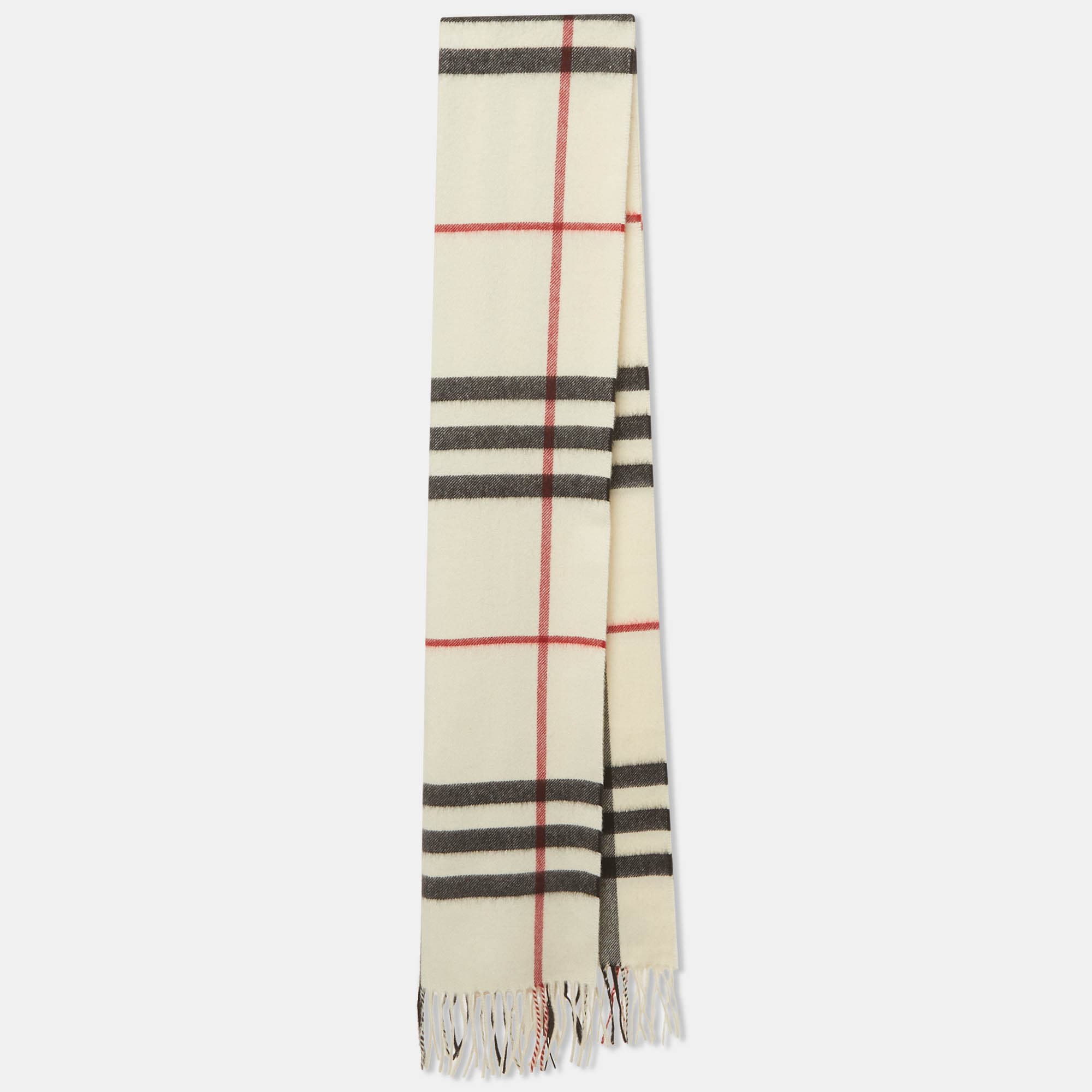 Burberry White Giant Icon Check Cashmere Scarf