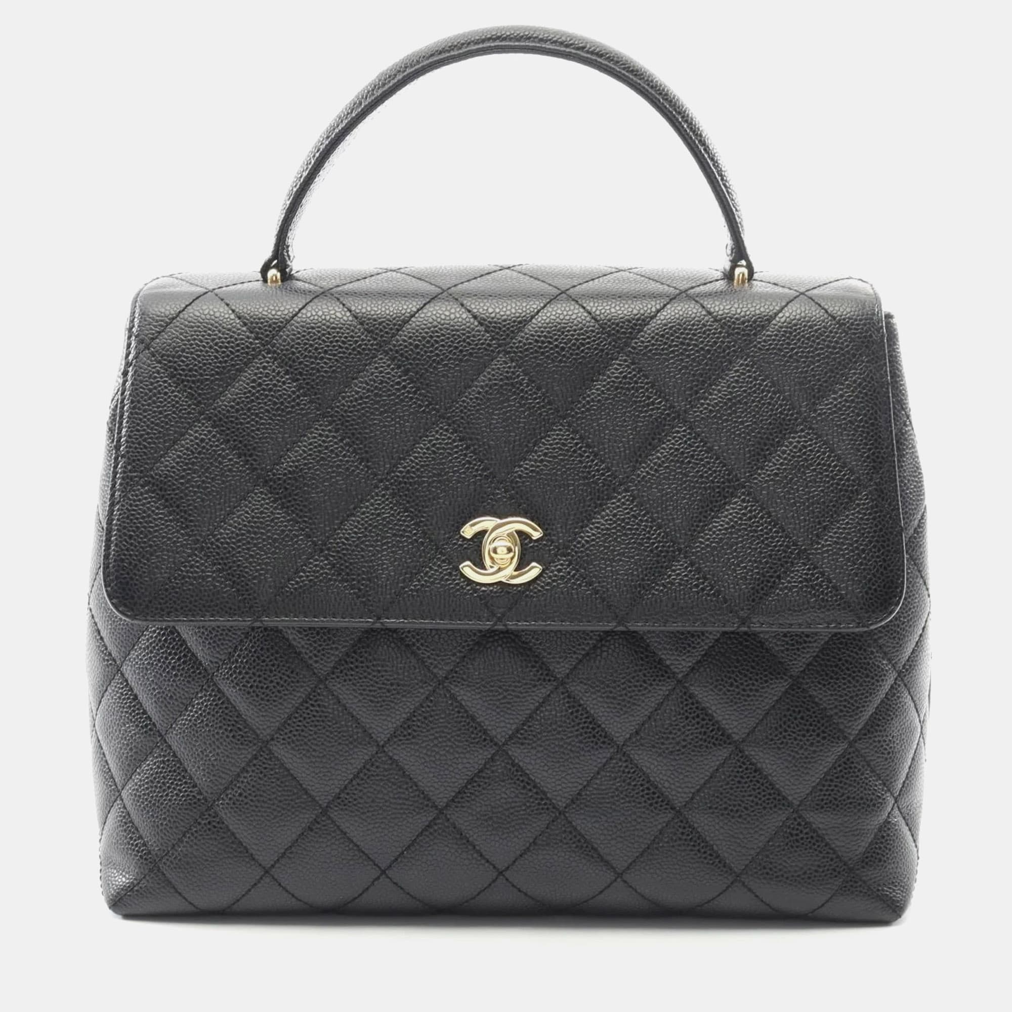 Chanel Matelasse Handbag In Caviar Grained Calfskin Black