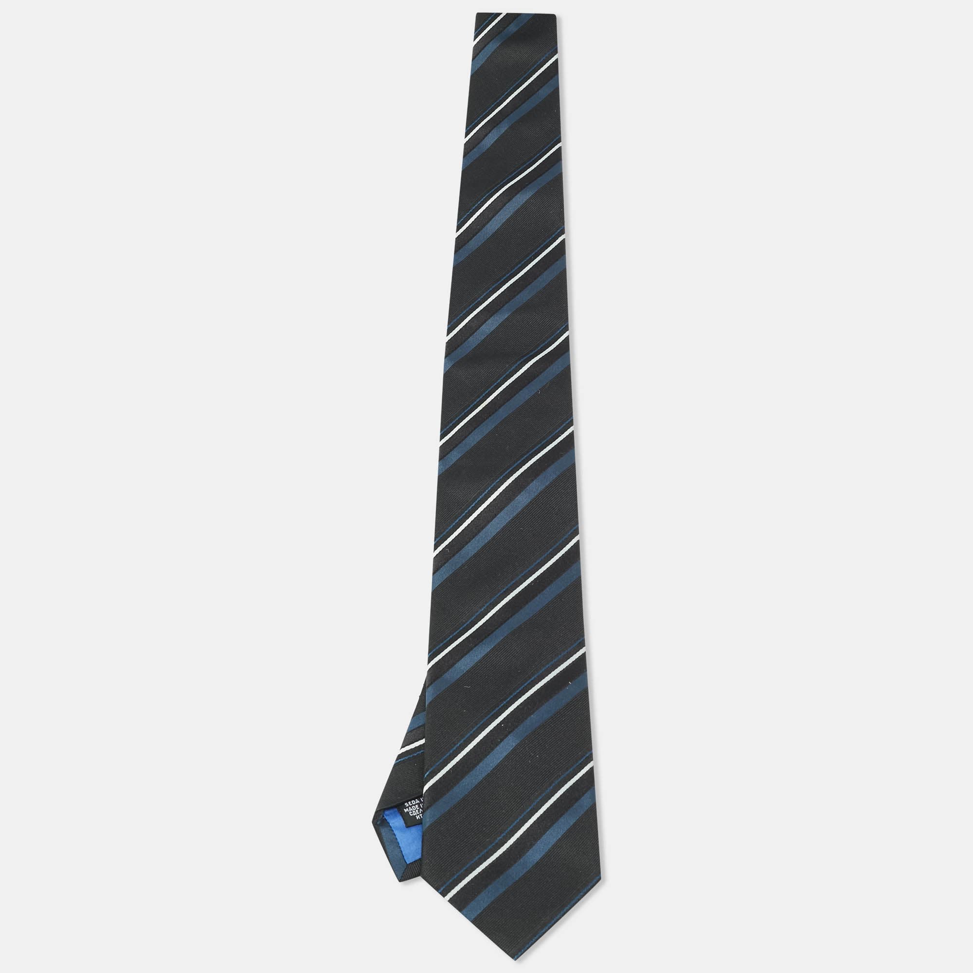 Boss By Hugo Boss Black Diagonal Striped Silk Tie