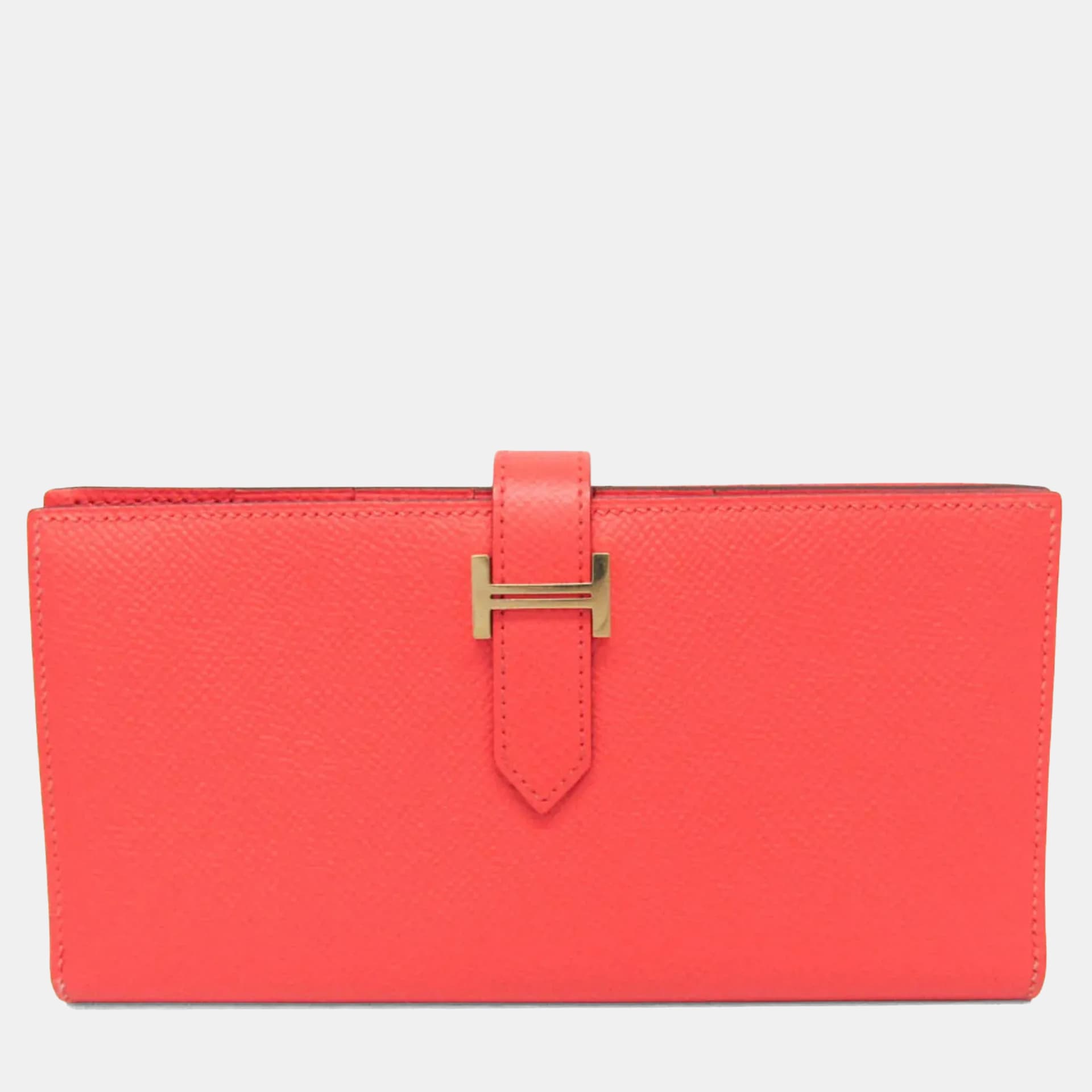 Hermes Bearn Bearn Souffl Epsom Leather Long Wallet Bi-Fold Salmon Pink