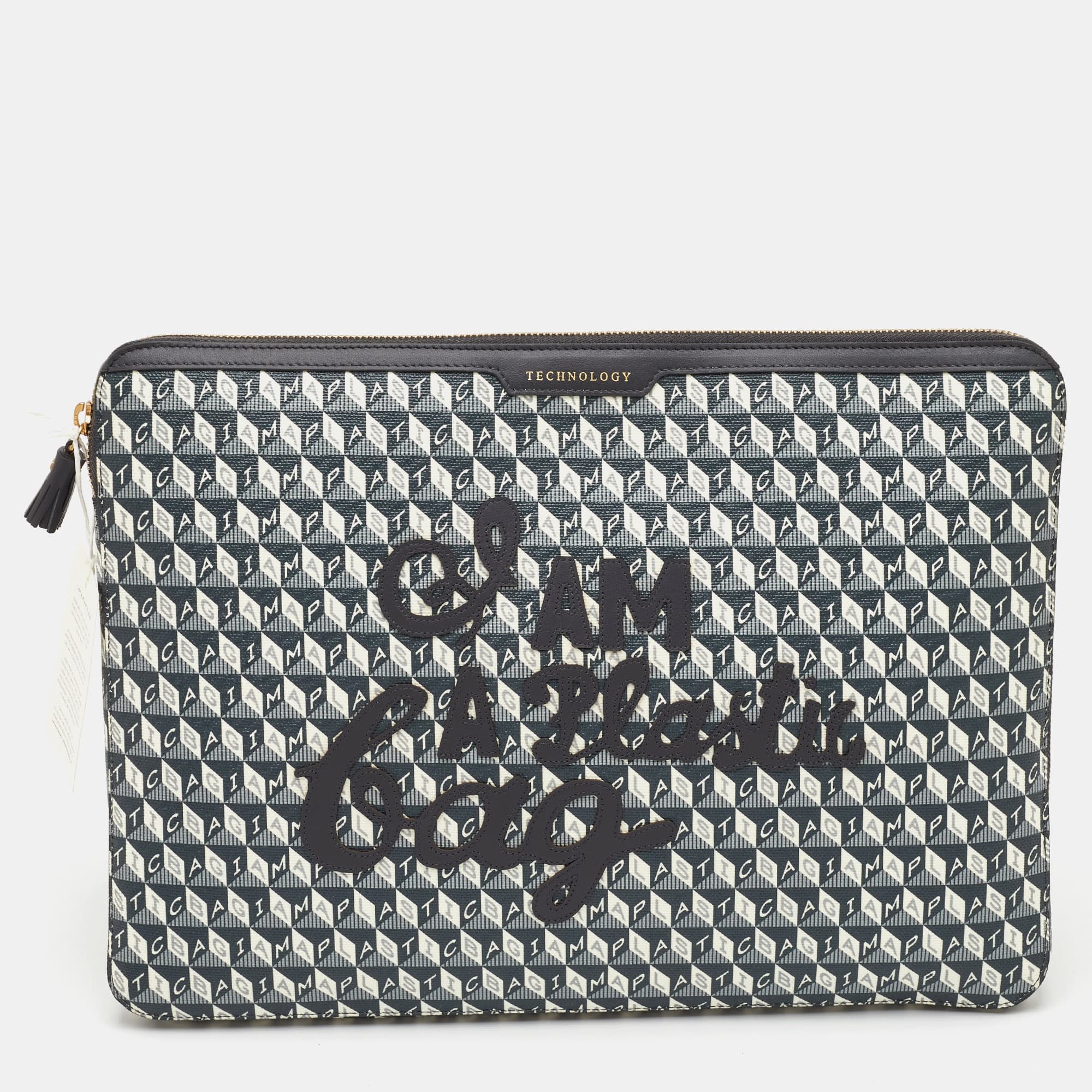 Anya Hindmarch 'I AM A PLASTIC BAG" Grey/Black Coated Canvas Laptop Case