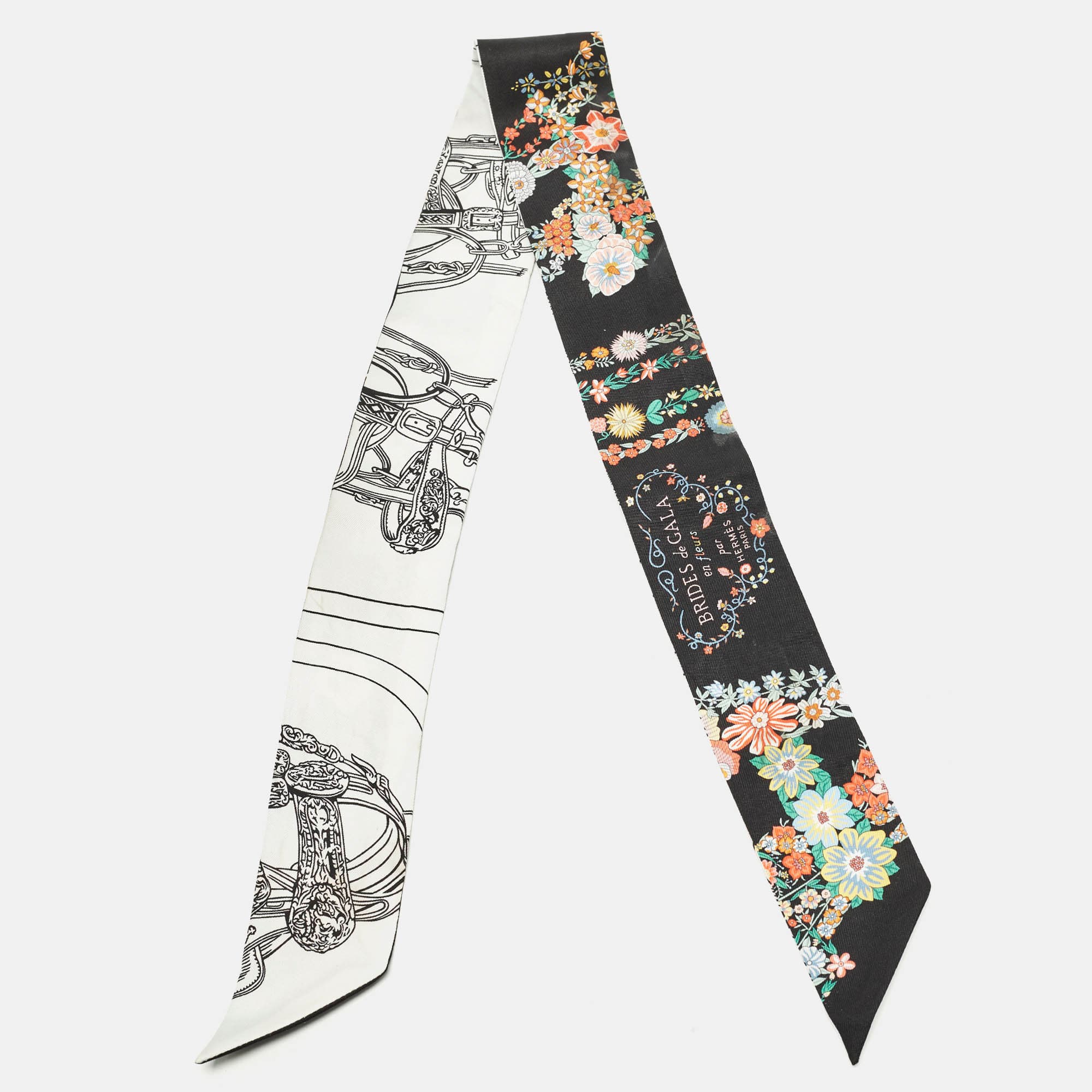 Herm&egrave;s Black Brides de Gala en Fleurs Silk Twilly