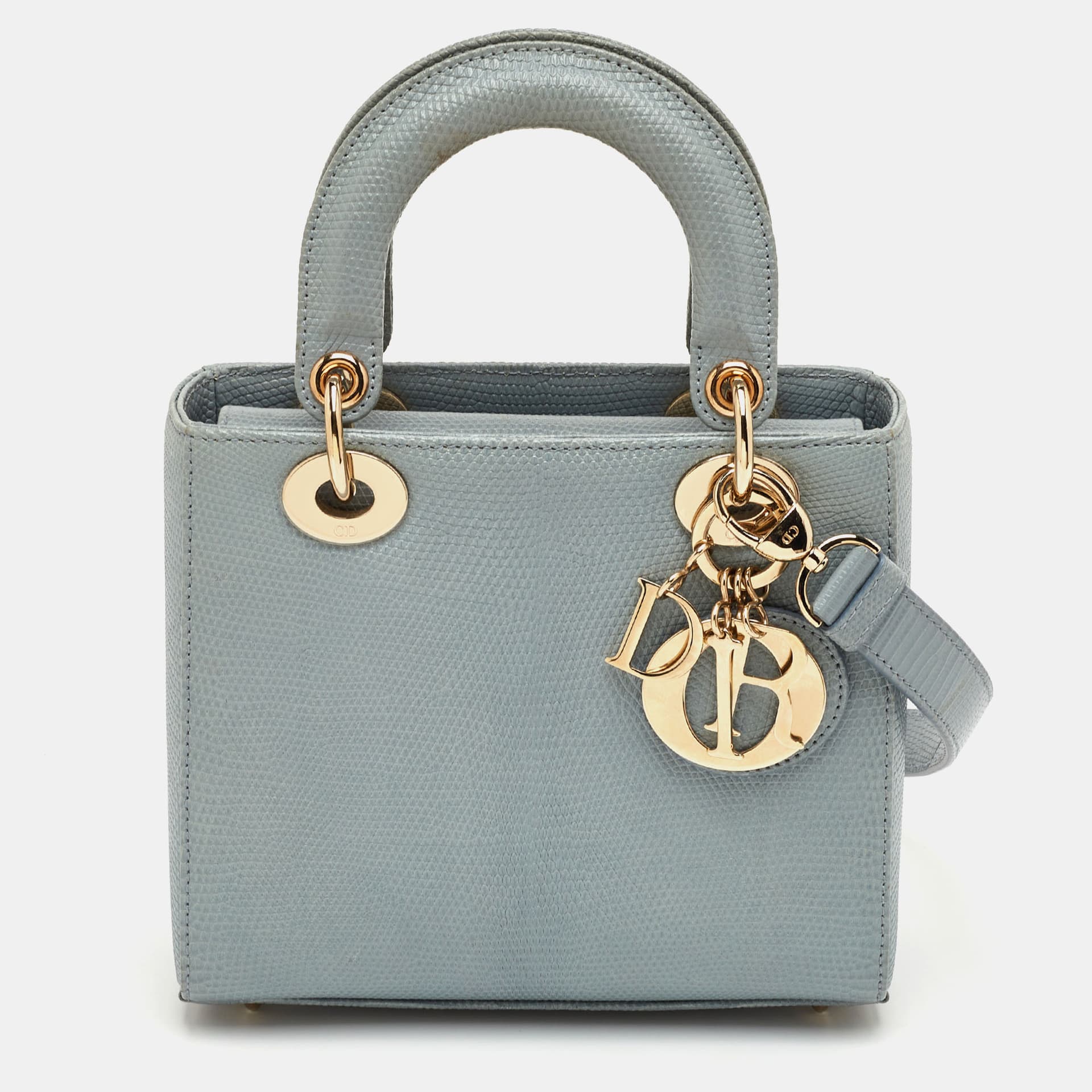 Dior Lady Dior Small Light Grey Lizard Tote