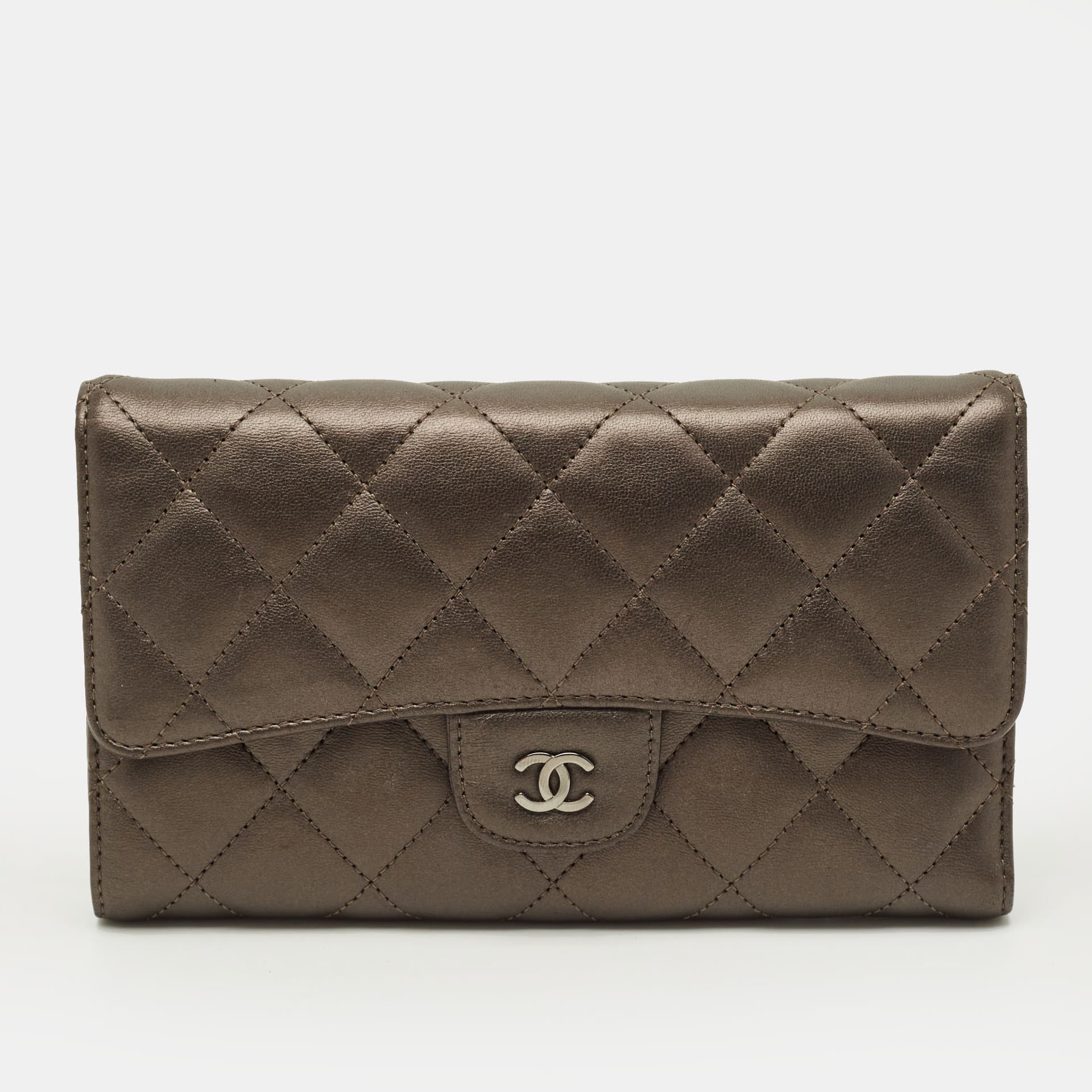 Chanel Classic L Grey Quilted Leather Flap Continental Wallet