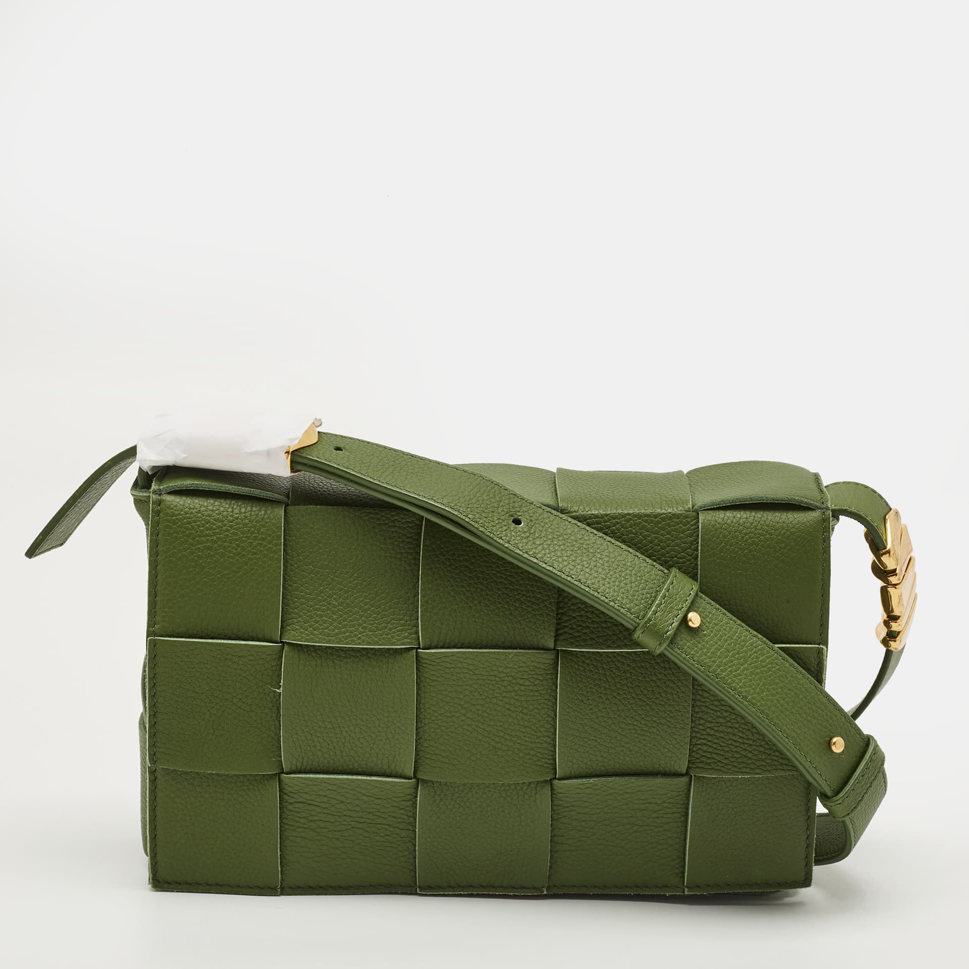 Bottega Veneta Cassette Medium Green Intrecciato Leather Shoulder Bag