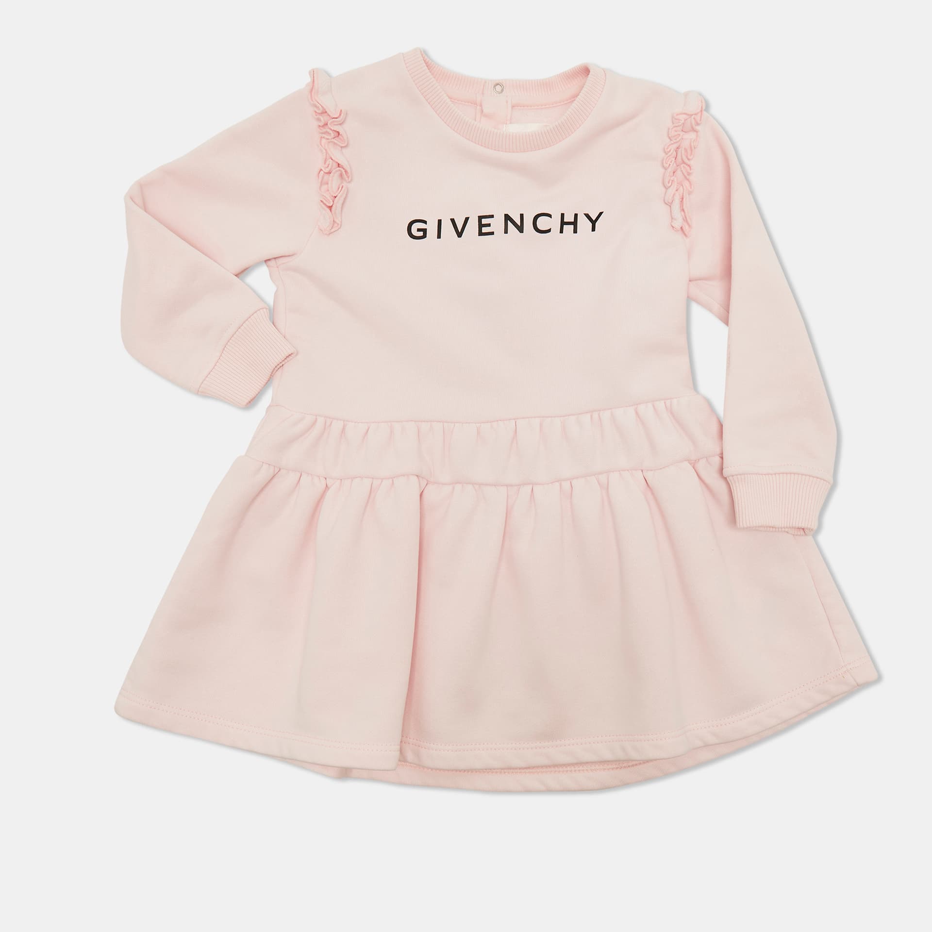 Givenchy Kids Pink Logo Print Cotton Ruffled Dress 2Yrs