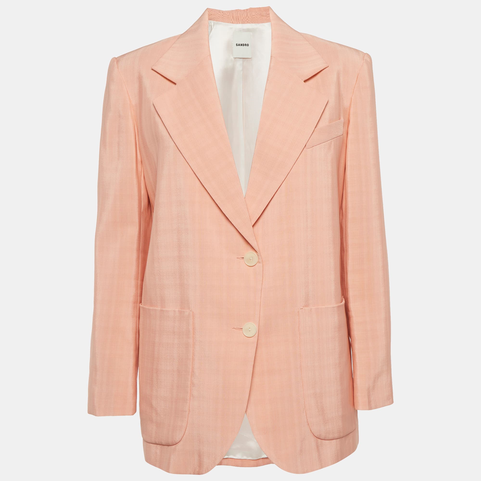 Sandro Pink Check Pattern Crepe Button Front Blazer M
