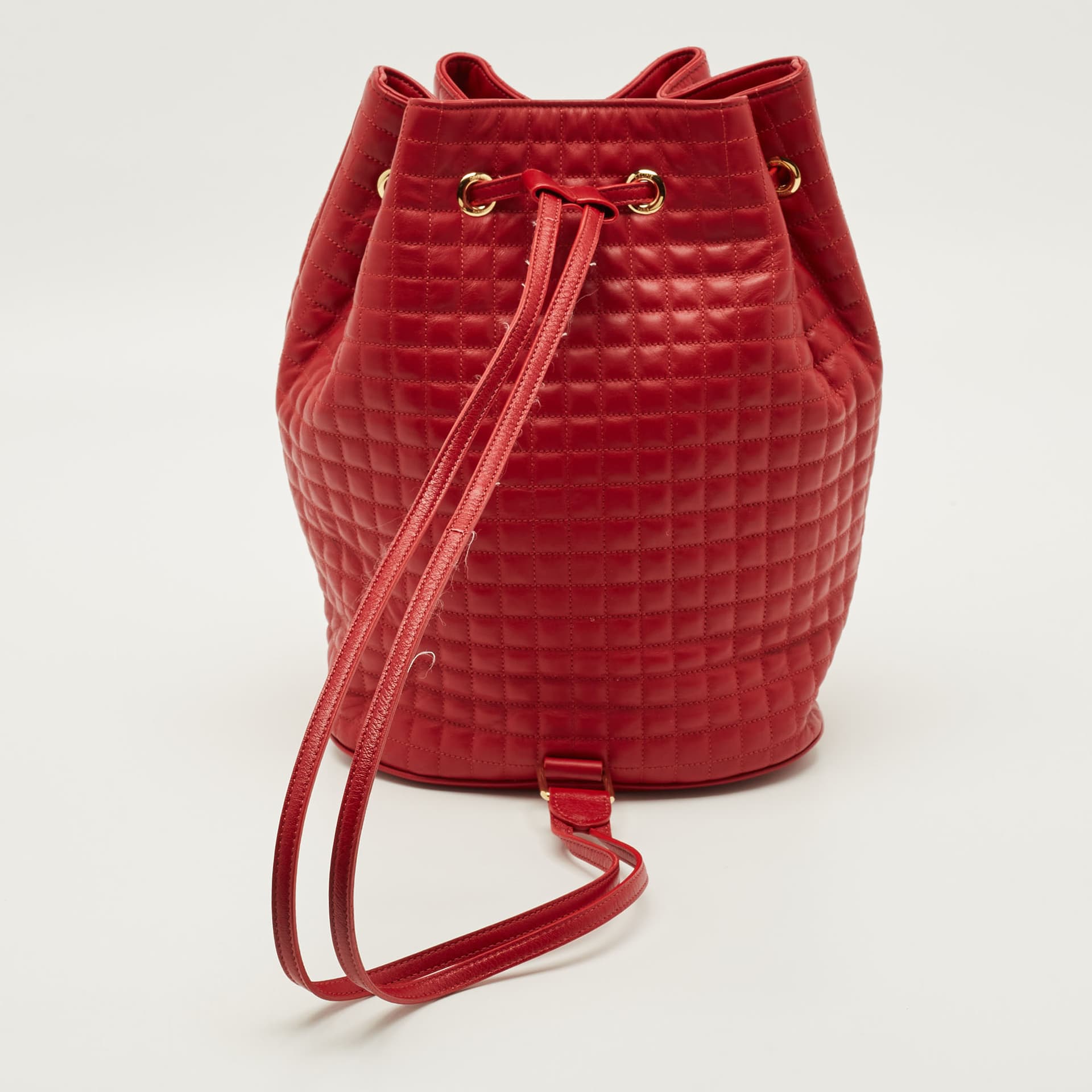 Celine Red Quilted Leather Drawstring Backpack