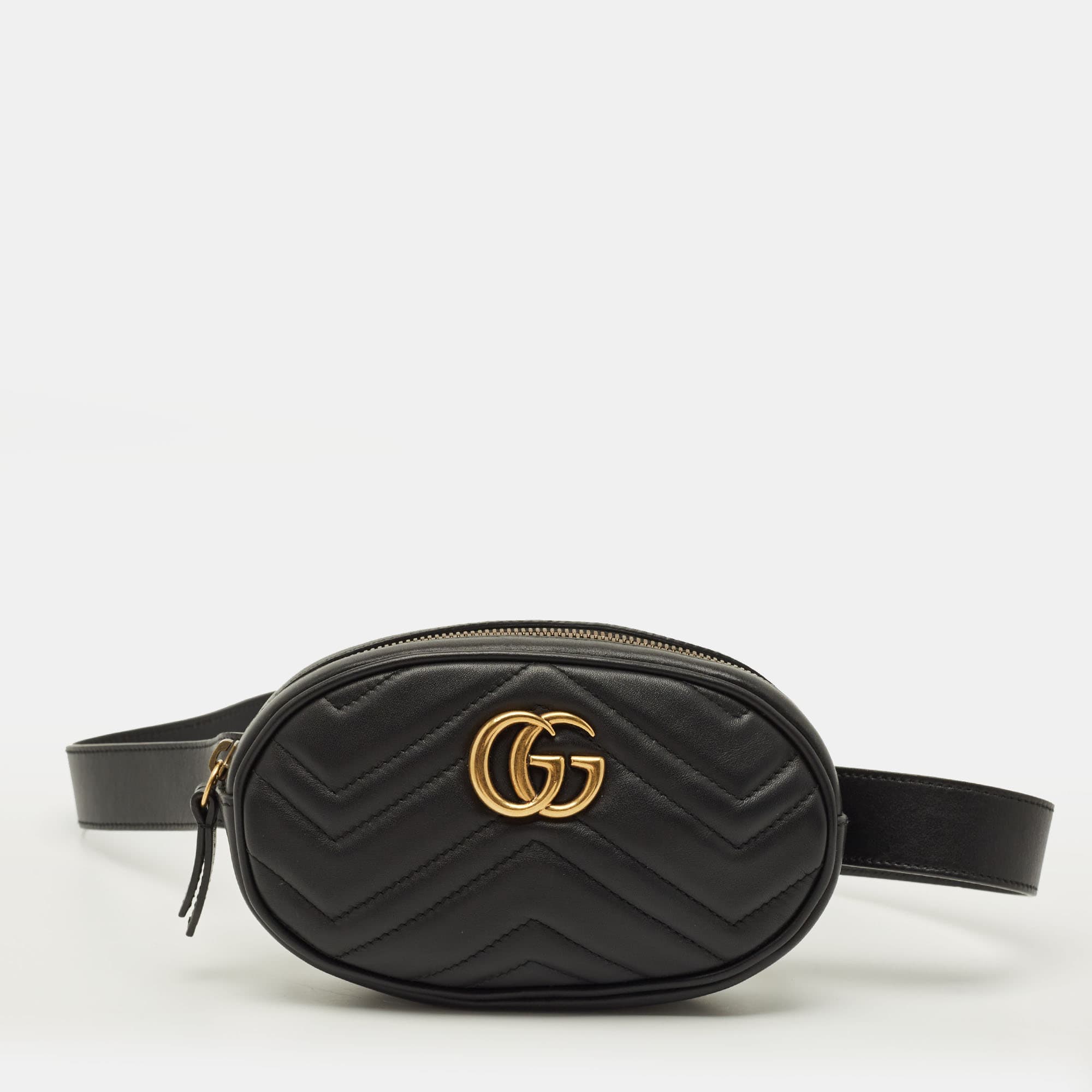 Gucci GG Marmont Black Matelass&eacute; Leather Belt Bag